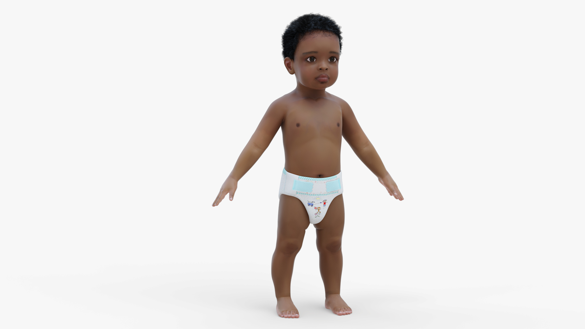 Black Baby Boy Light Skin Wearing Diaper A-Pose 3D