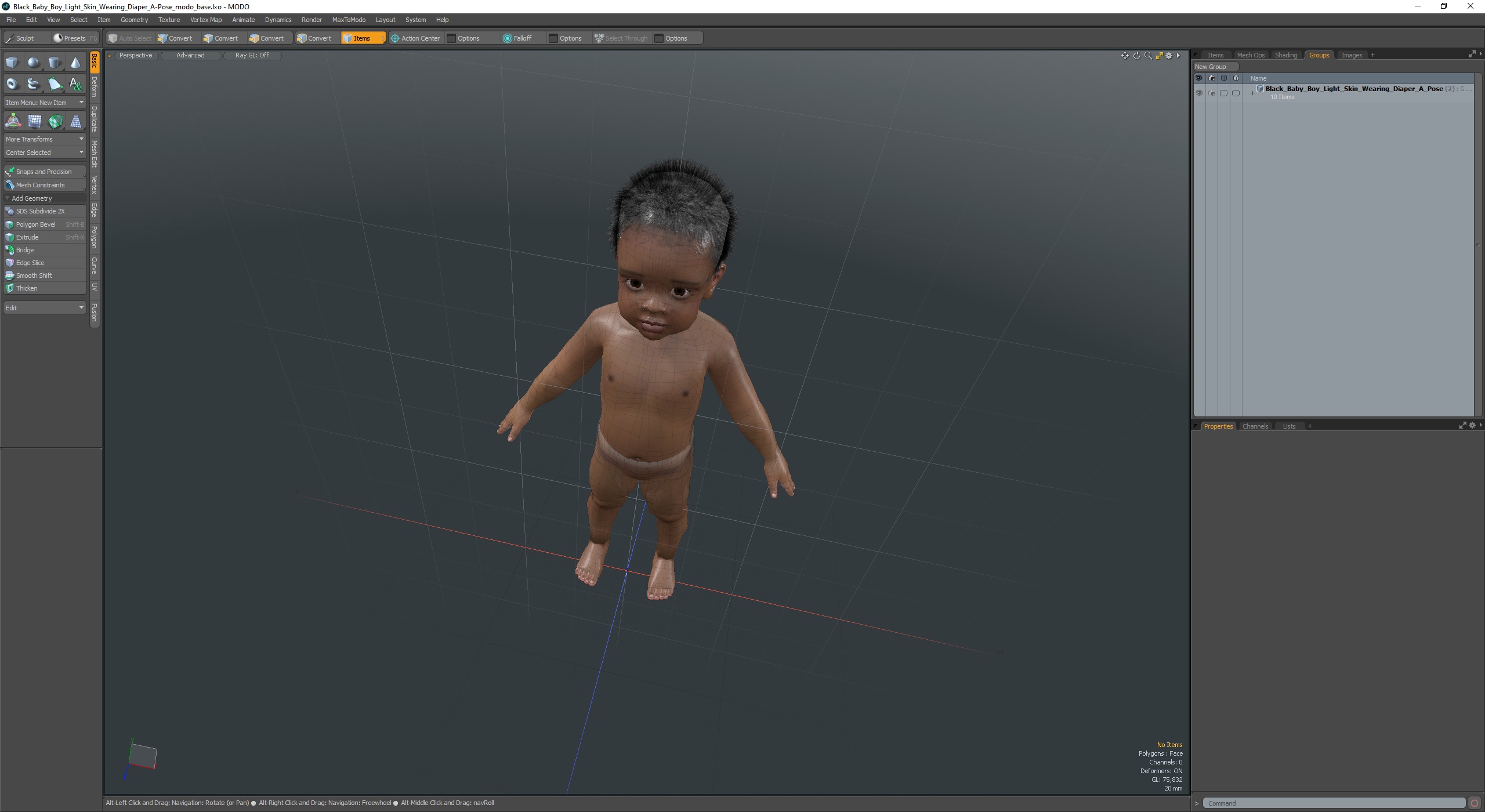 Black Baby Boy Light Skin Wearing Diaper A-Pose 3D