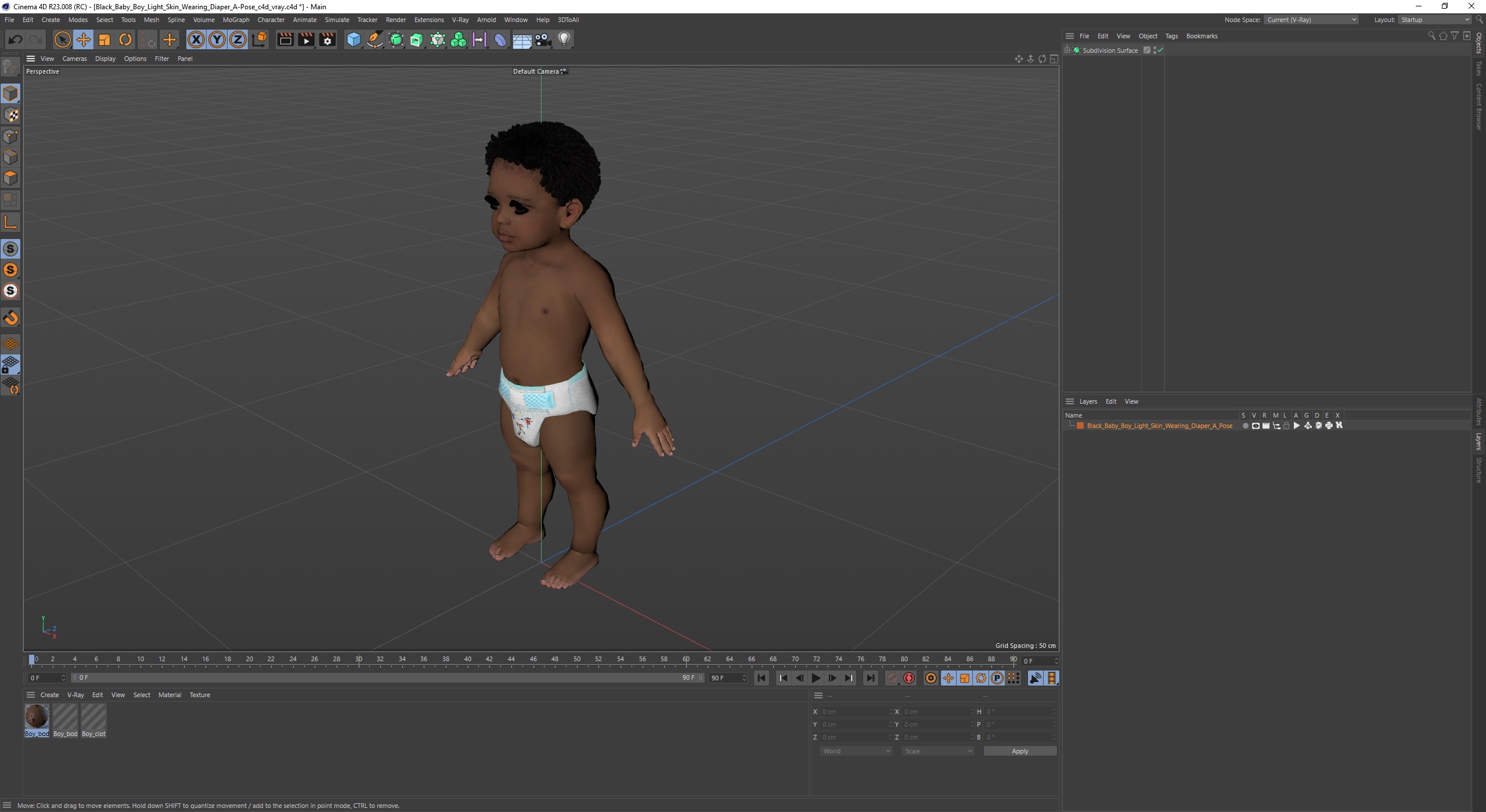Black Baby Boy Light Skin Wearing Diaper A-Pose 3D