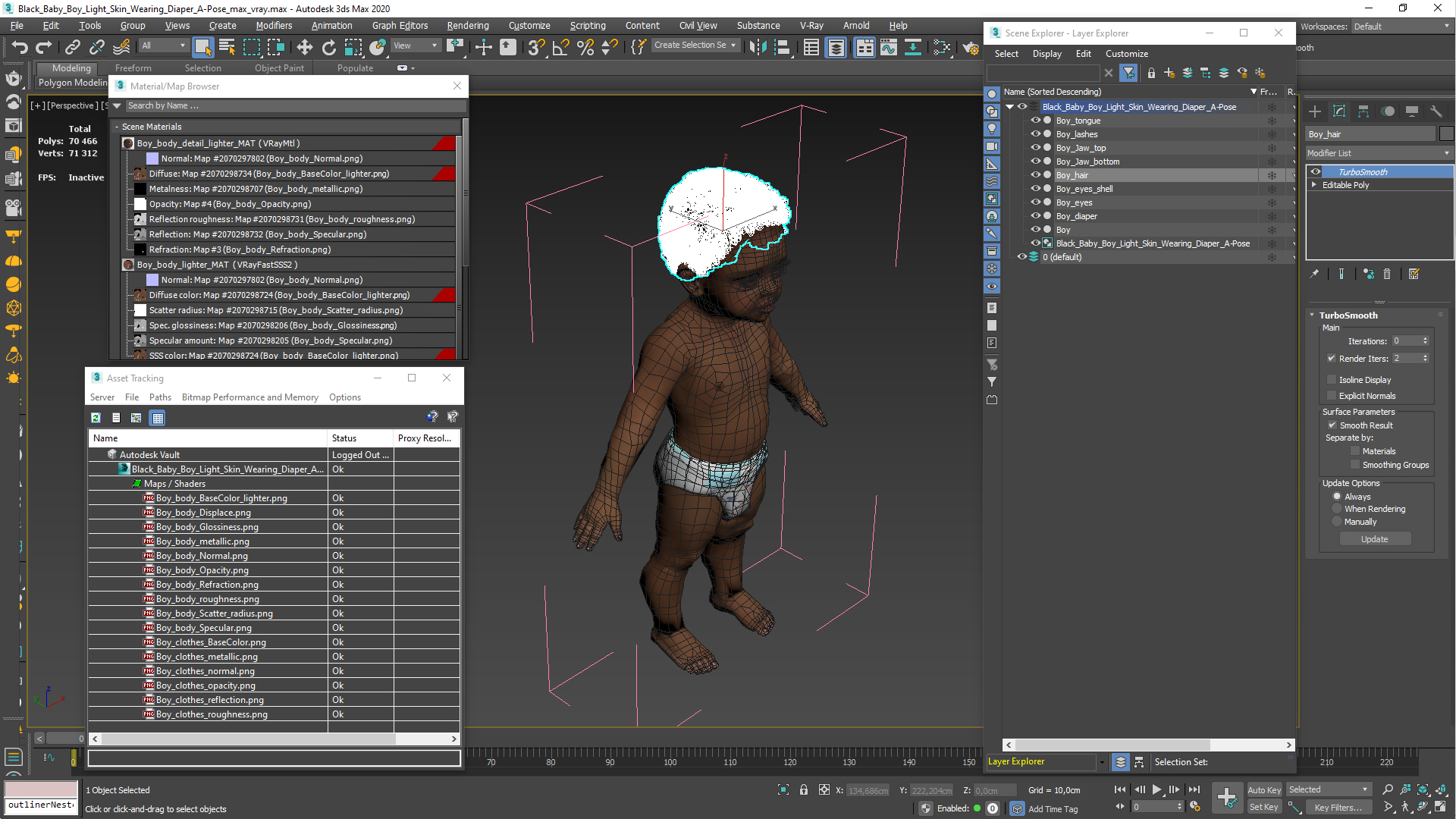Black Baby Boy Light Skin Wearing Diaper A-Pose 3D