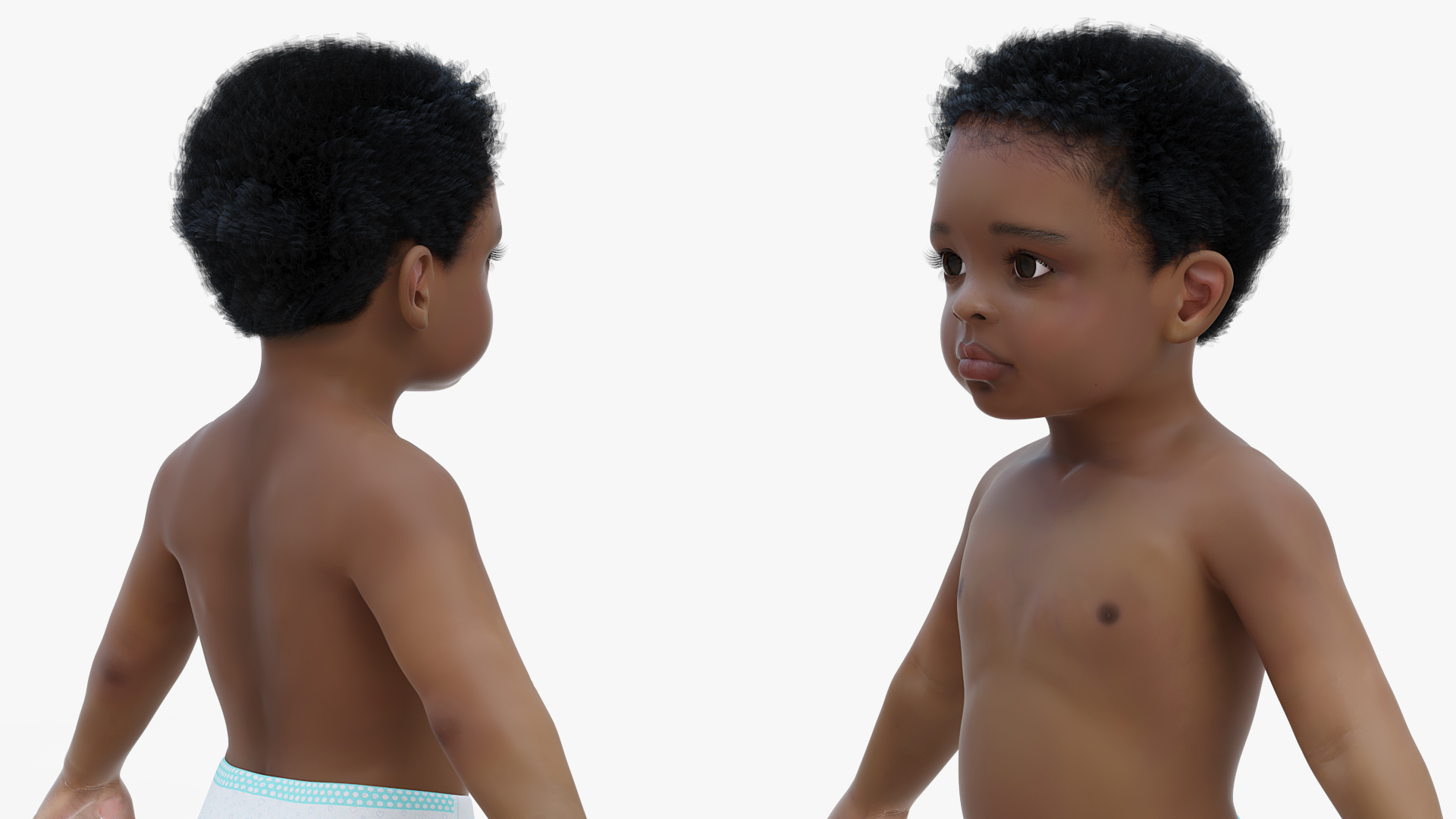 Black Baby Boy Light Skin Wearing Diaper A-Pose 3D