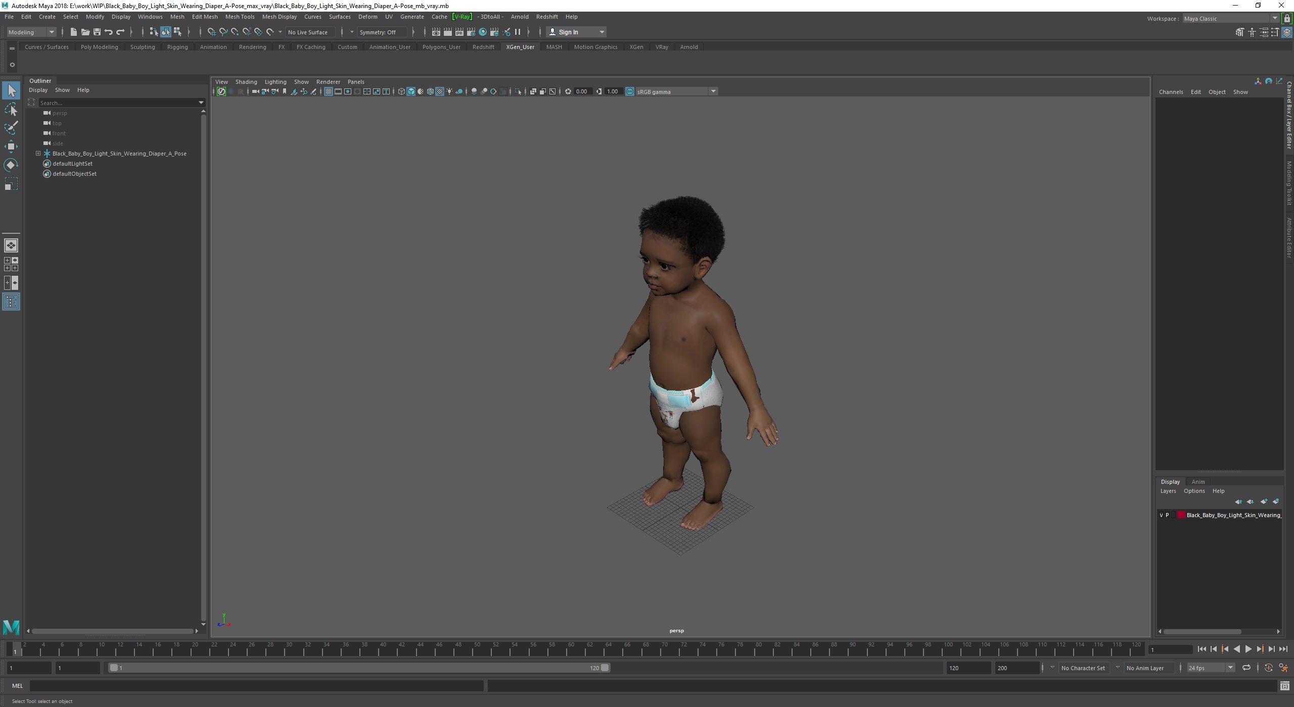 Black Baby Boy Light Skin Wearing Diaper A-Pose 3D