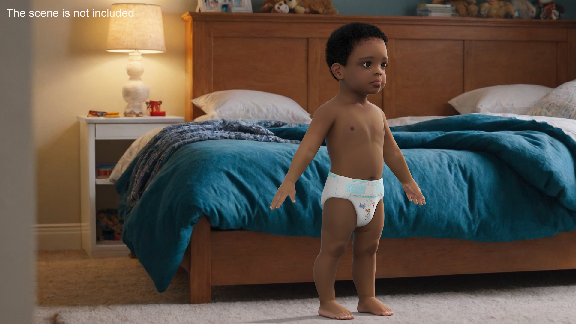 Black Baby Boy Light Skin Wearing Diaper A-Pose 3D