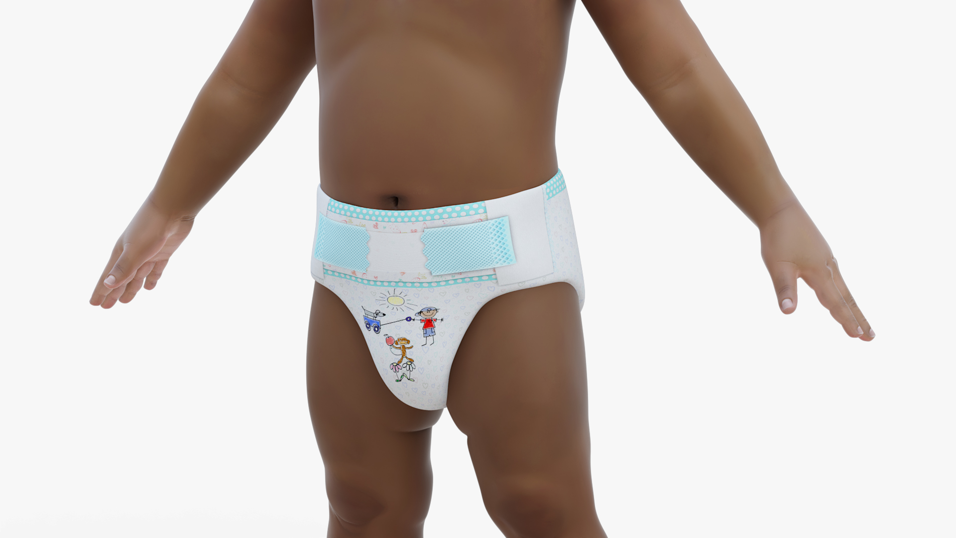 Black Baby Boy Light Skin Wearing Diaper A-Pose 3D