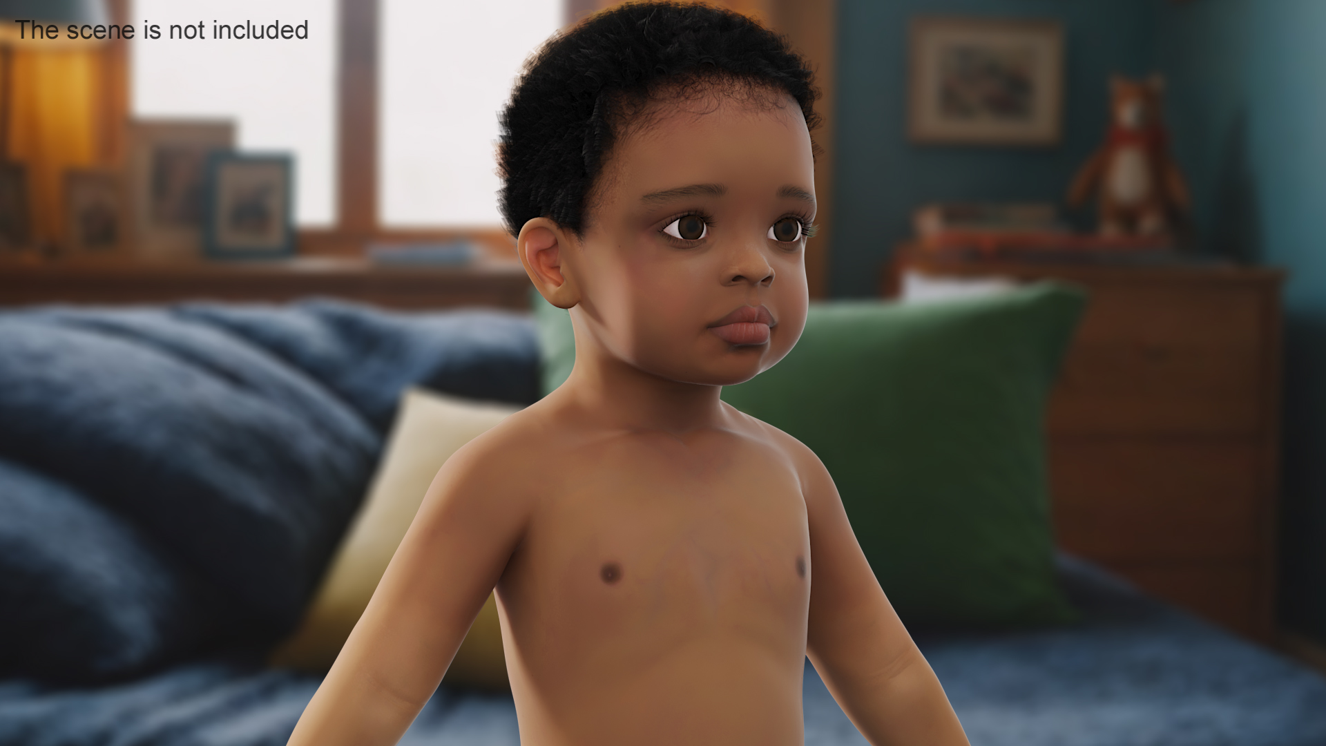 Black Baby Boy Light Skin Wearing Diaper A-Pose 3D