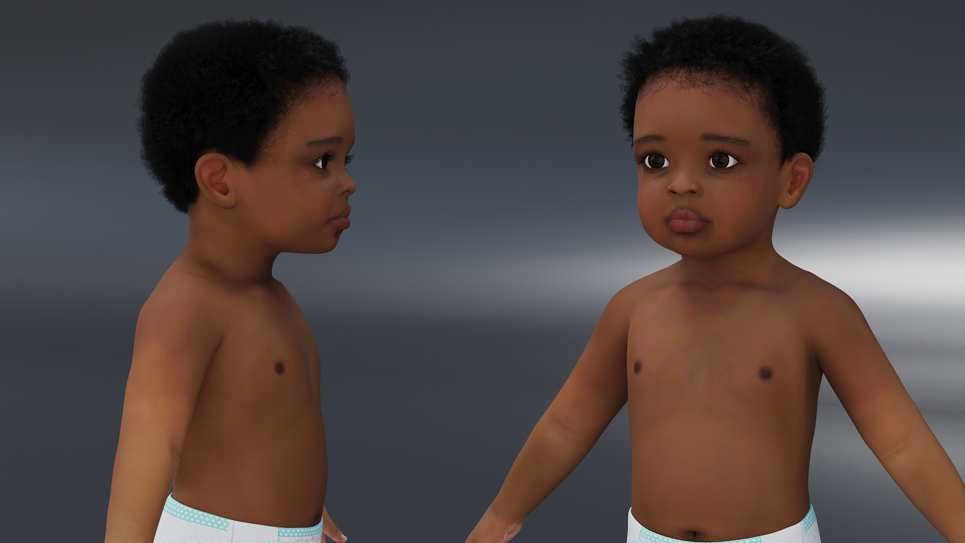 Black Baby Boy Light Skin Wearing Diaper A-Pose 3D