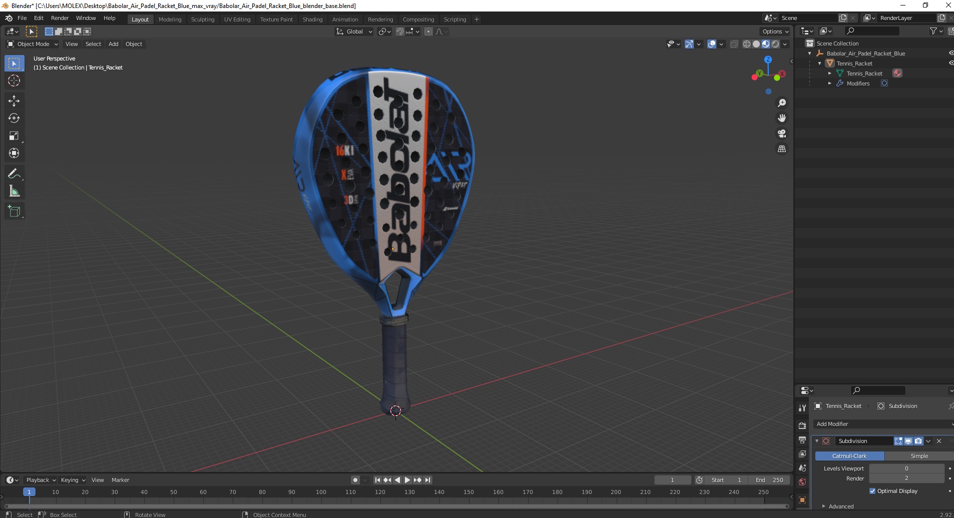 Babolar Air Padel Racket Blue 3D model