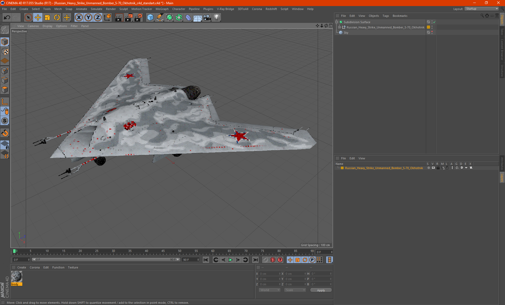 3D model Russian Heavy Strike Unmanned Bomber S-70 Okhotnik