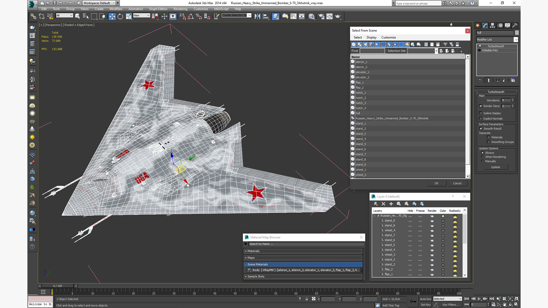 3D model Russian Heavy Strike Unmanned Bomber S-70 Okhotnik