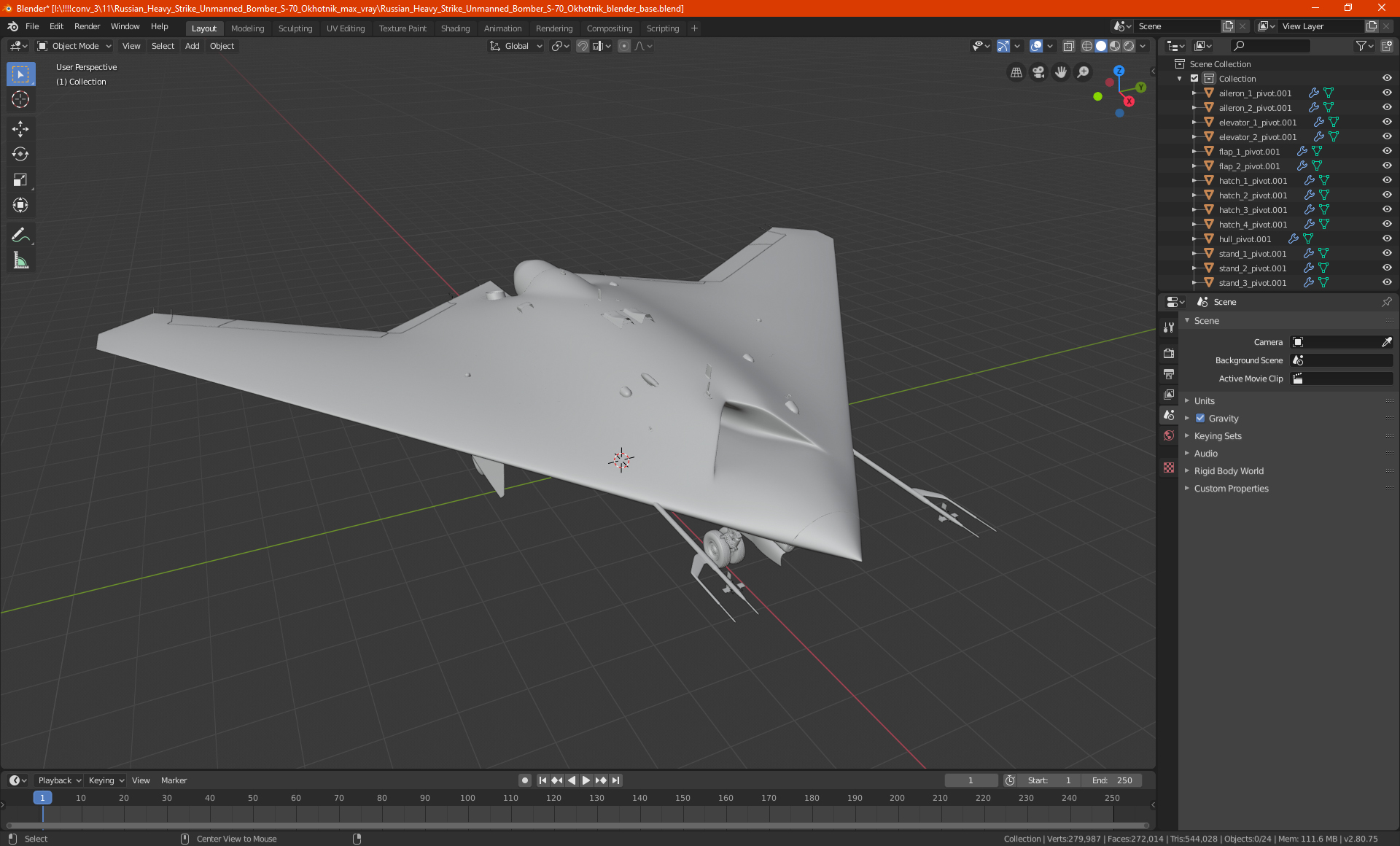 3D model Russian Heavy Strike Unmanned Bomber S-70 Okhotnik