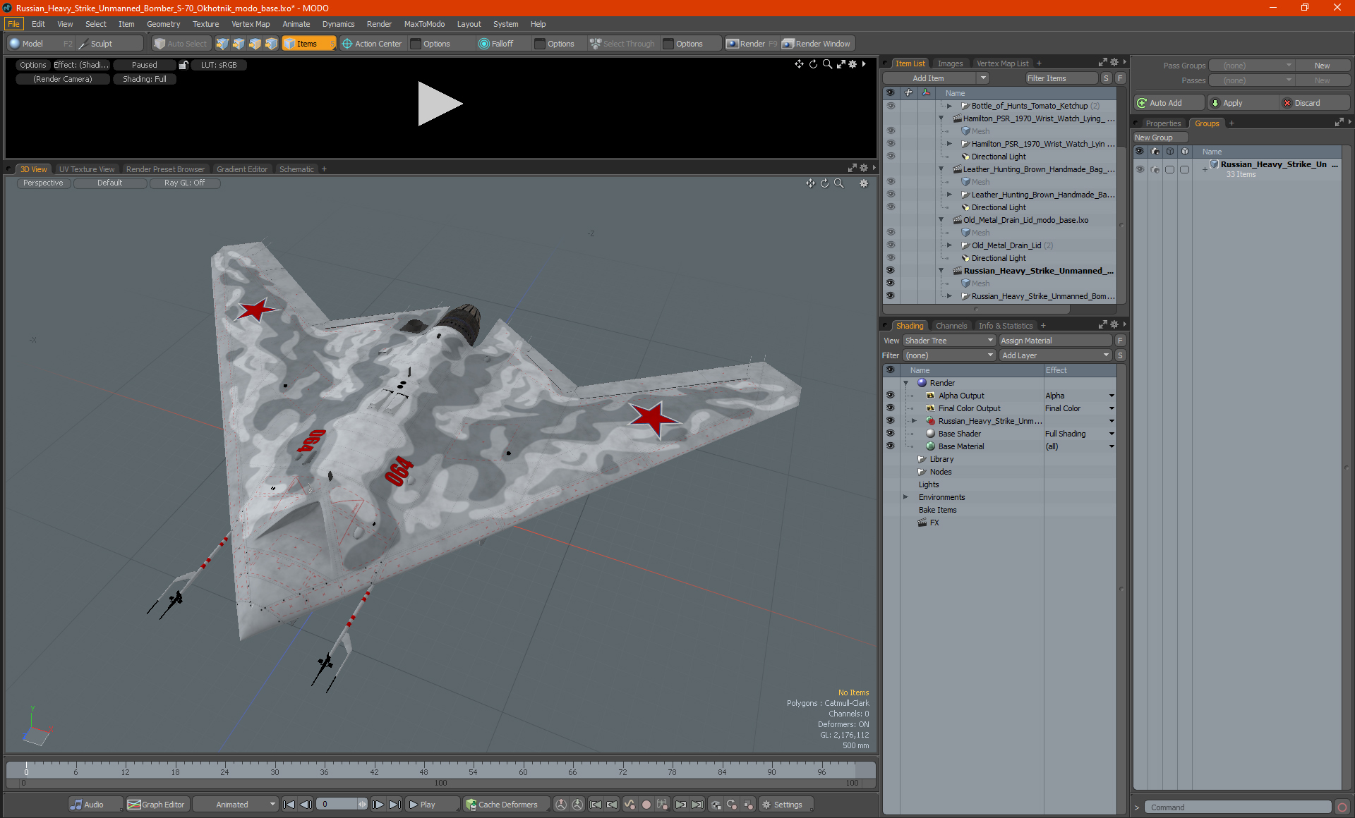 3D model Russian Heavy Strike Unmanned Bomber S-70 Okhotnik