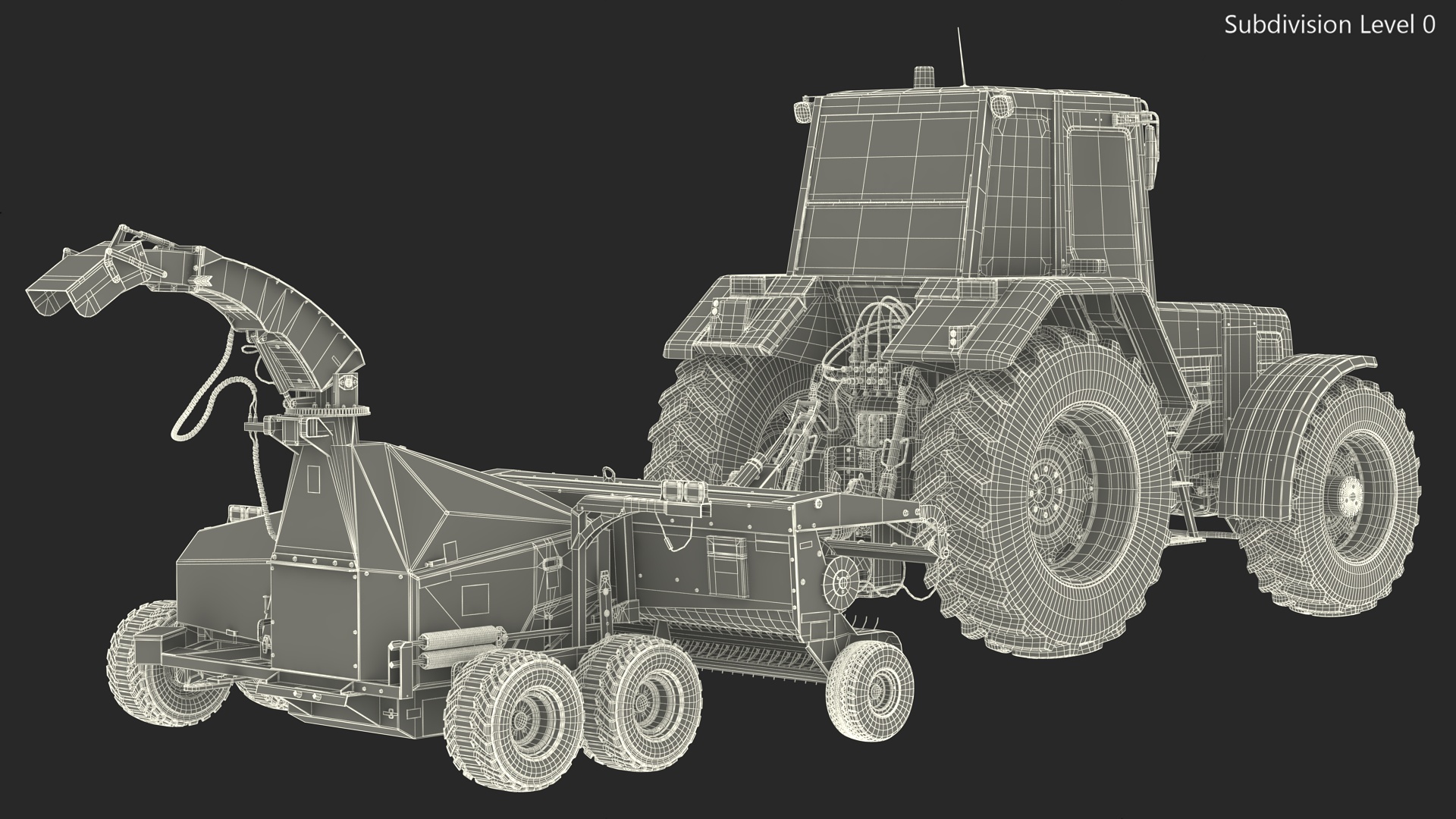 3D Renault 160-94 Wheel Tractor with Forage Harvester Scorpion 300 model
