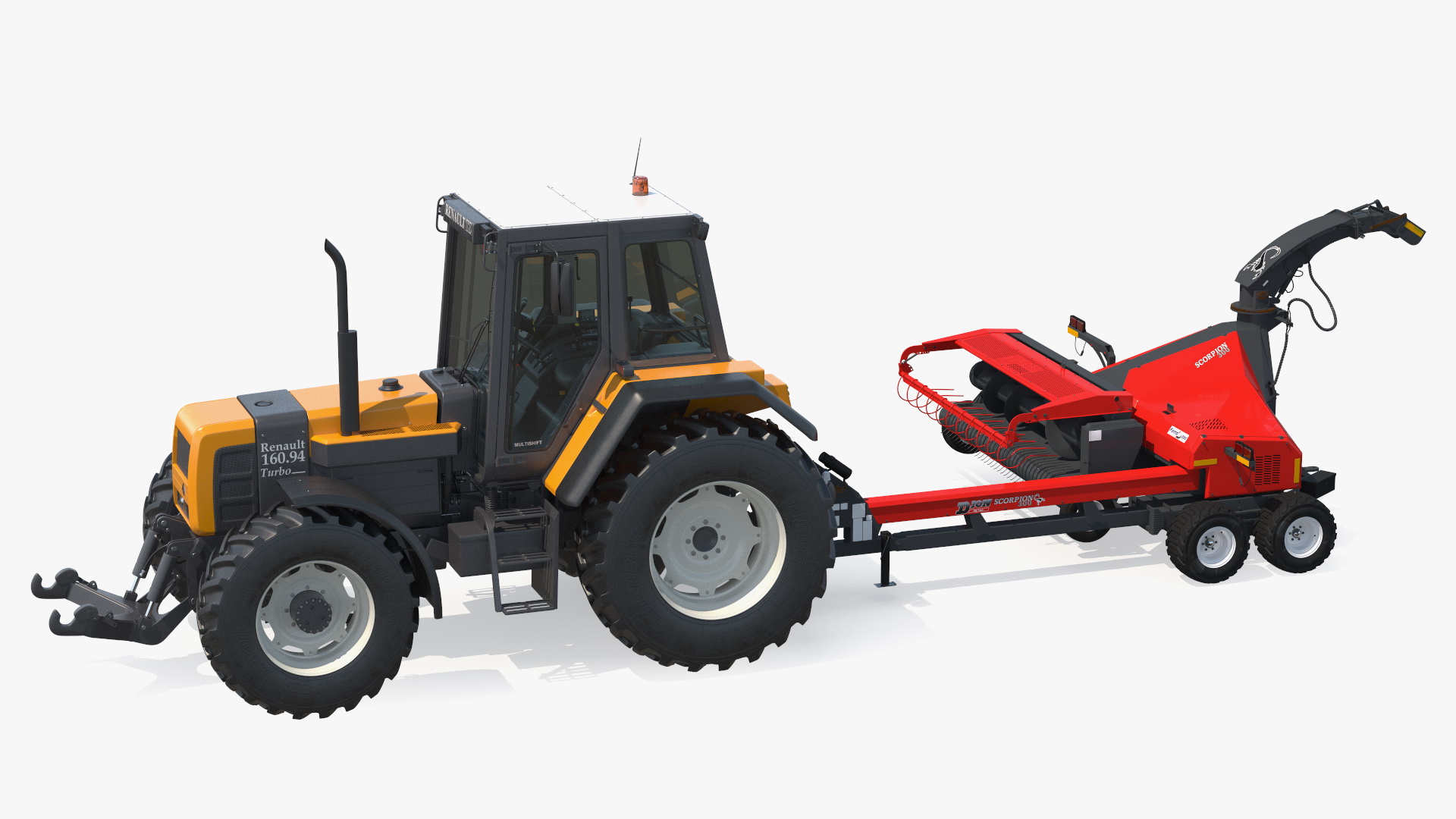 3D Renault 160-94 Wheel Tractor with Forage Harvester Scorpion 300 model