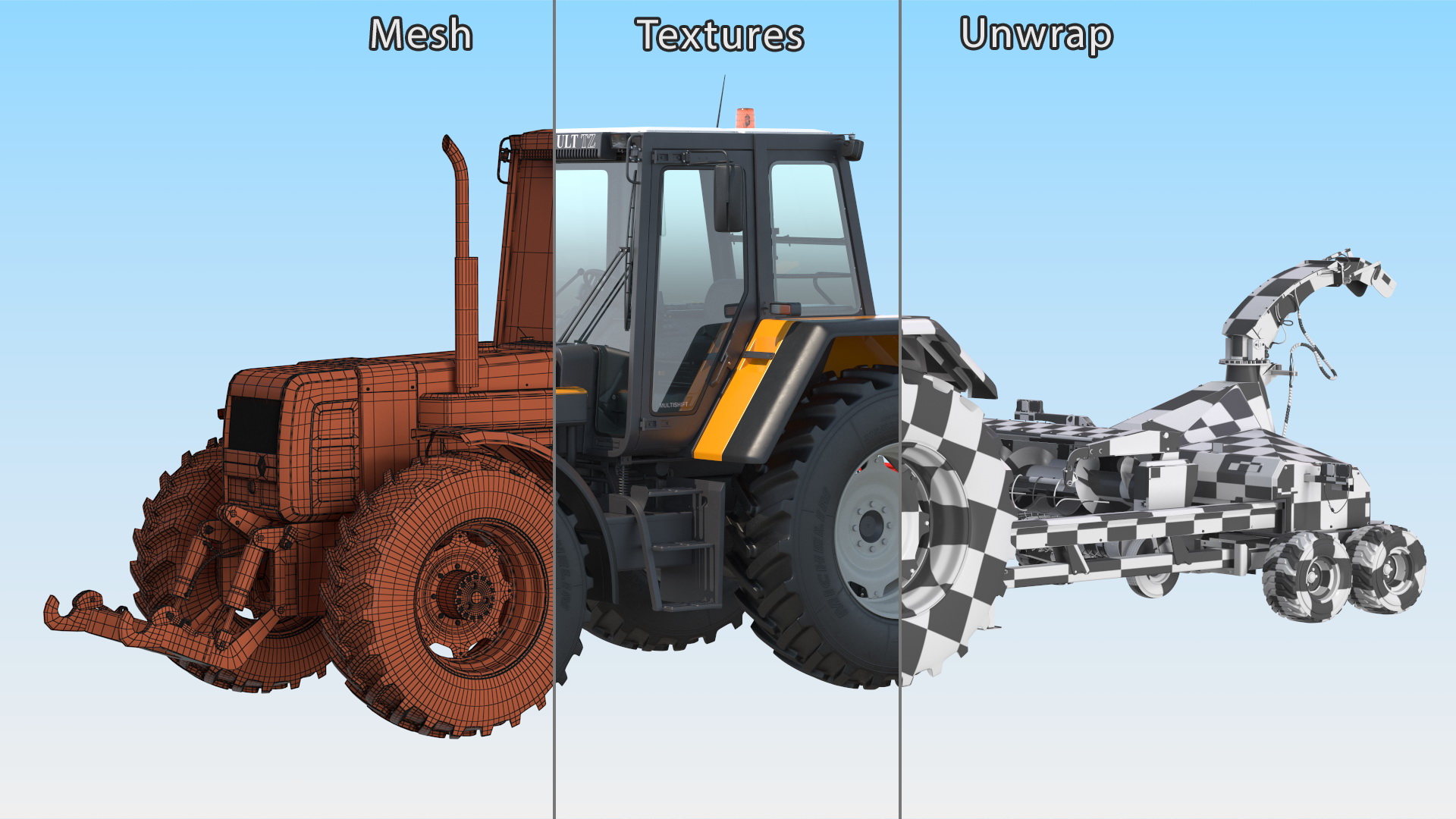 3D Renault 160-94 Wheel Tractor with Forage Harvester Scorpion 300 model