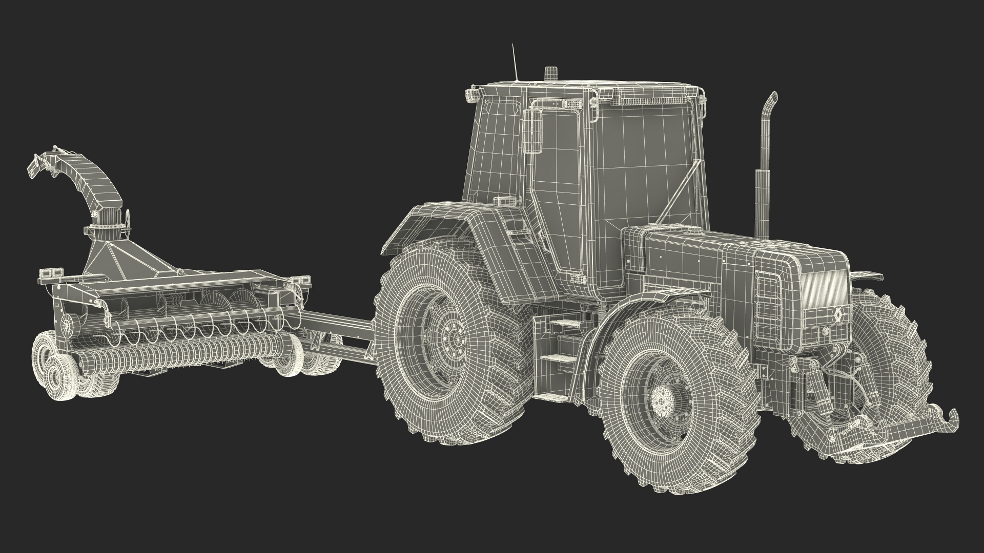 3D Renault 160-94 Wheel Tractor with Forage Harvester Scorpion 300 model
