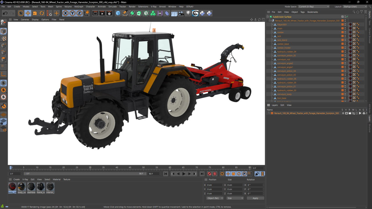 3D Renault 160-94 Wheel Tractor with Forage Harvester Scorpion 300 model