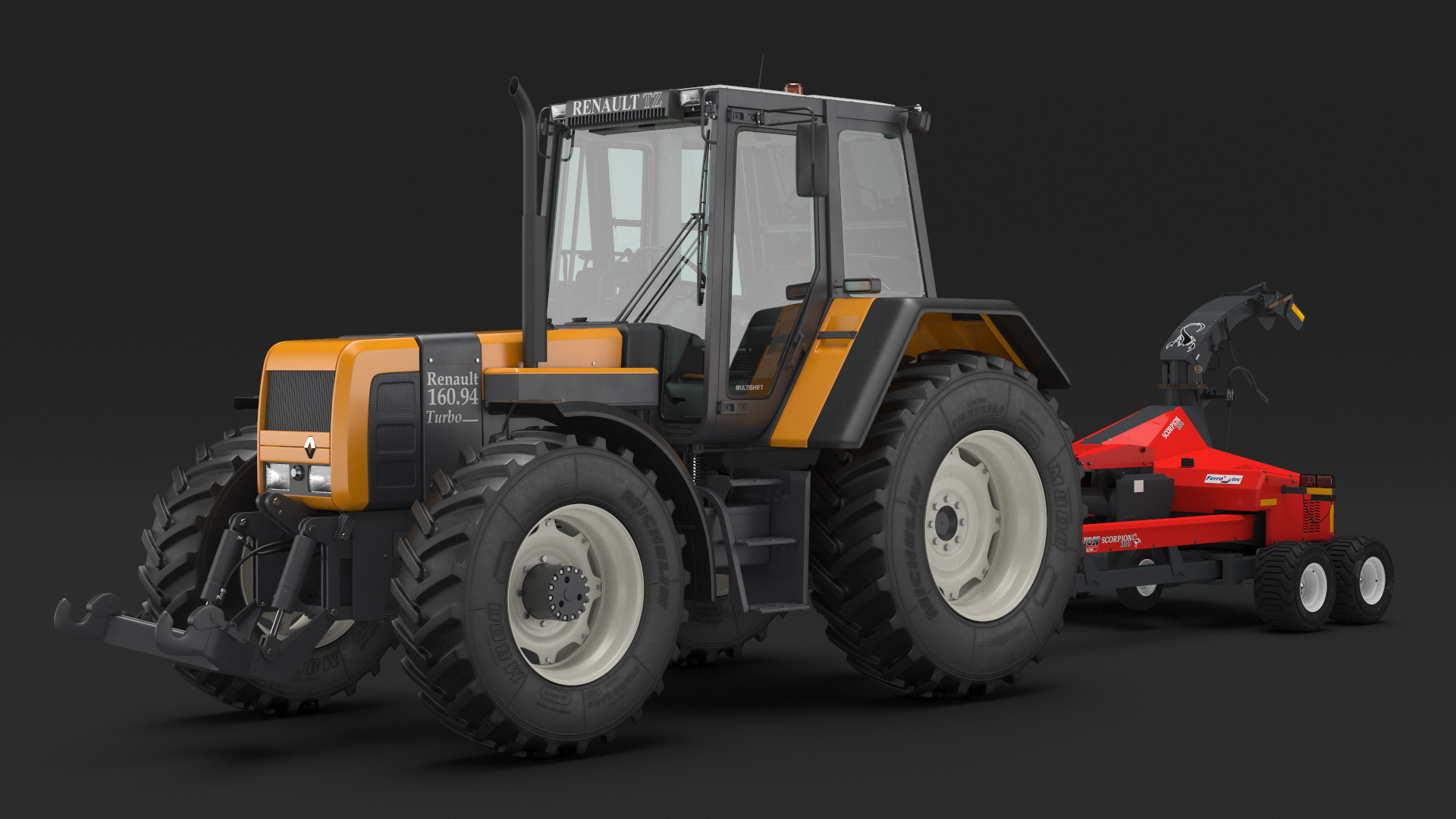 3D Renault 160-94 Wheel Tractor with Forage Harvester Scorpion 300 model