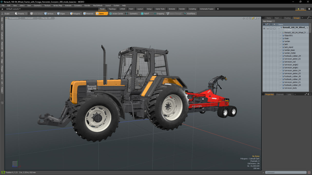 3D Renault 160-94 Wheel Tractor with Forage Harvester Scorpion 300 model