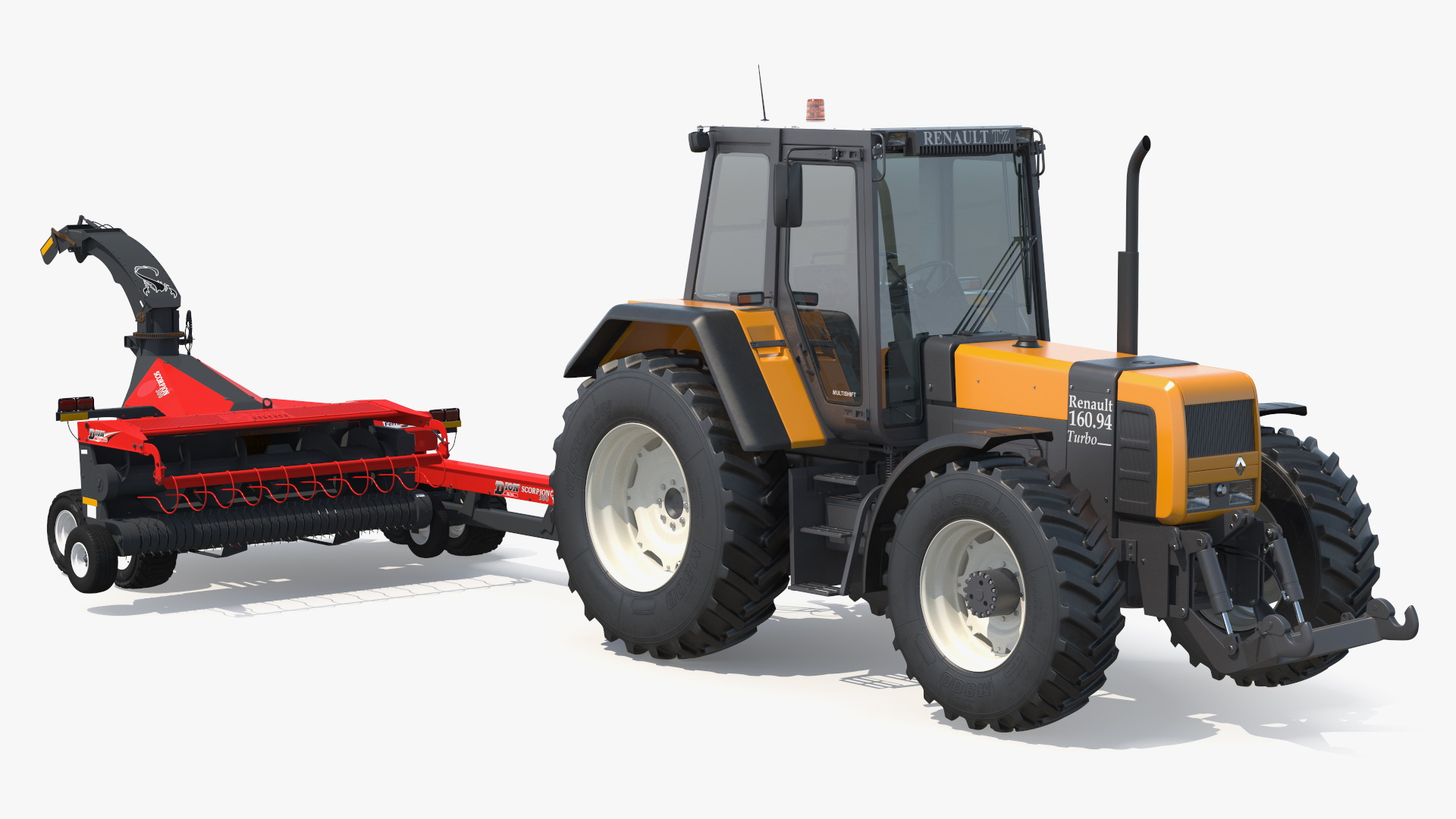 3D Renault 160-94 Wheel Tractor with Forage Harvester Scorpion 300 model