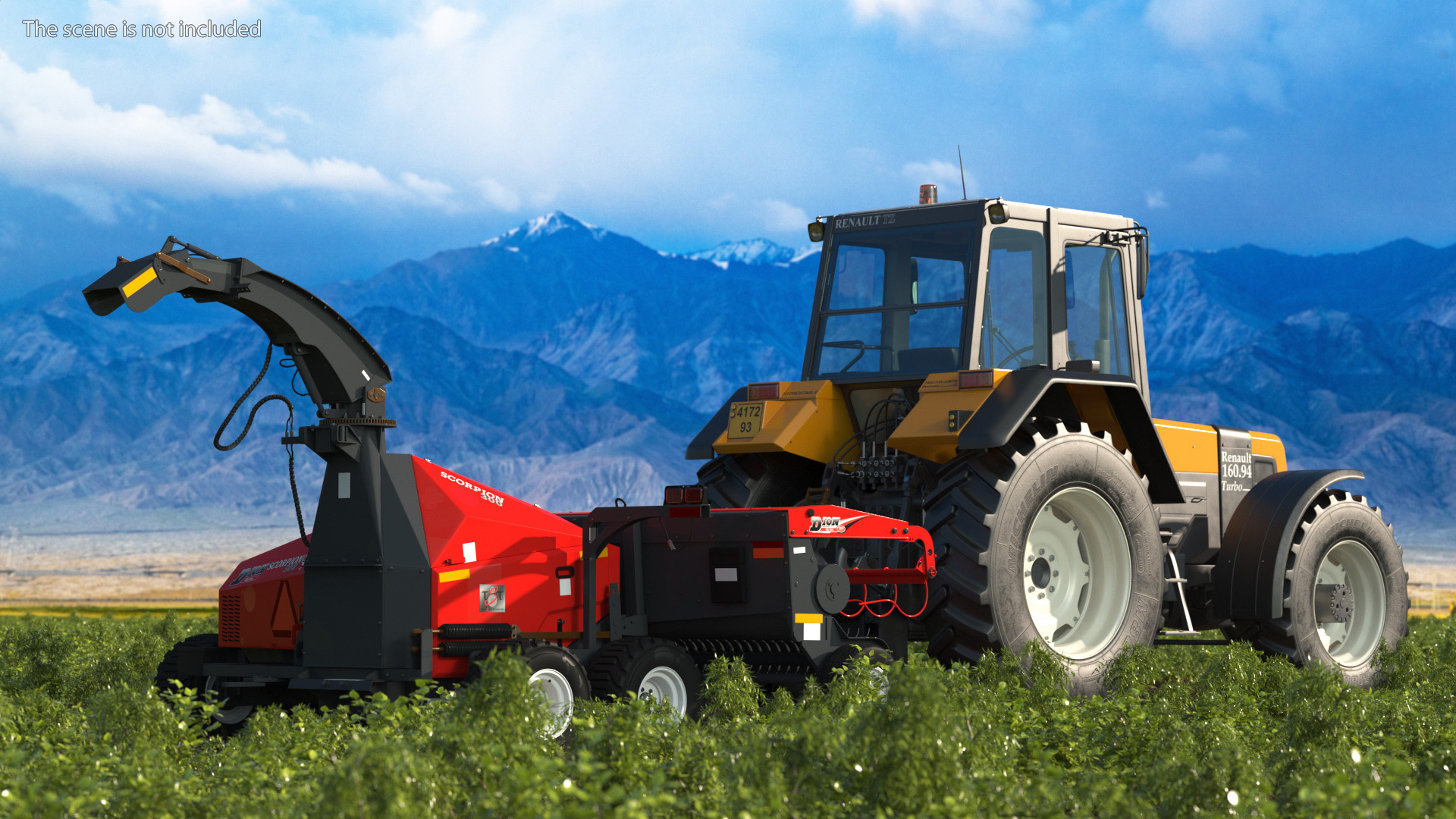 3D Renault 160-94 Wheel Tractor with Forage Harvester Scorpion 300 model