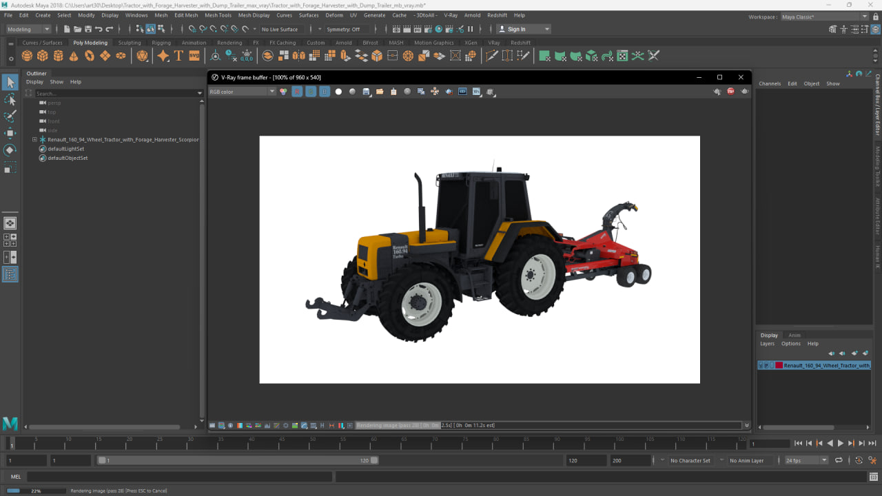 3D Renault 160-94 Wheel Tractor with Forage Harvester Scorpion 300 model