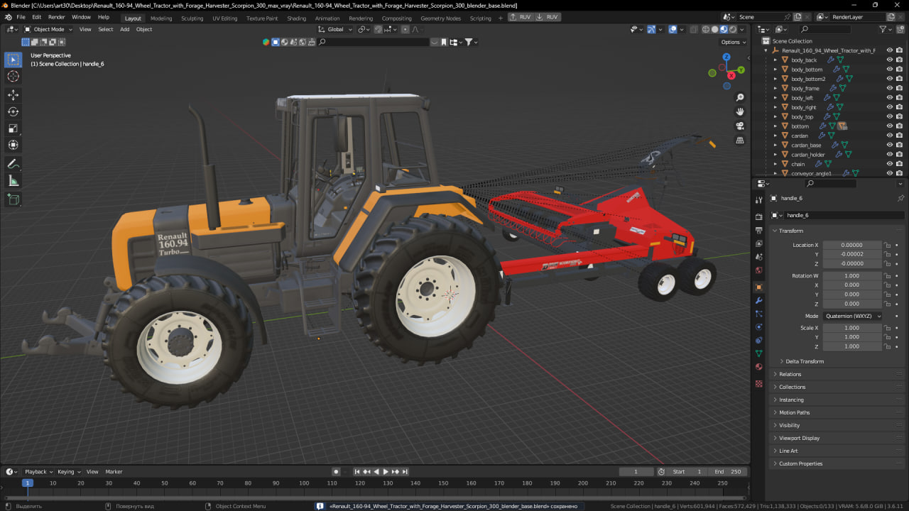 3D Renault 160-94 Wheel Tractor with Forage Harvester Scorpion 300 model