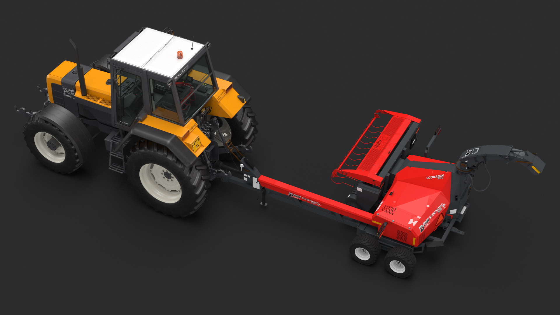 3D Renault 160-94 Wheel Tractor with Forage Harvester Scorpion 300 model