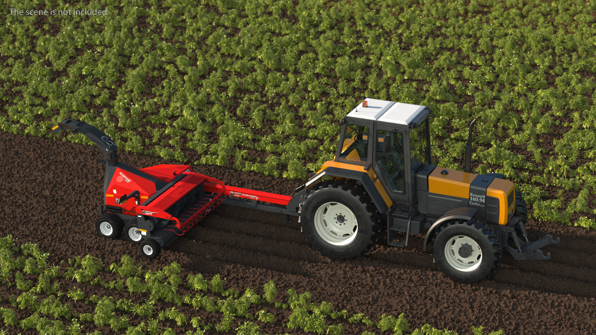 3D Renault 160-94 Wheel Tractor with Forage Harvester Scorpion 300 model