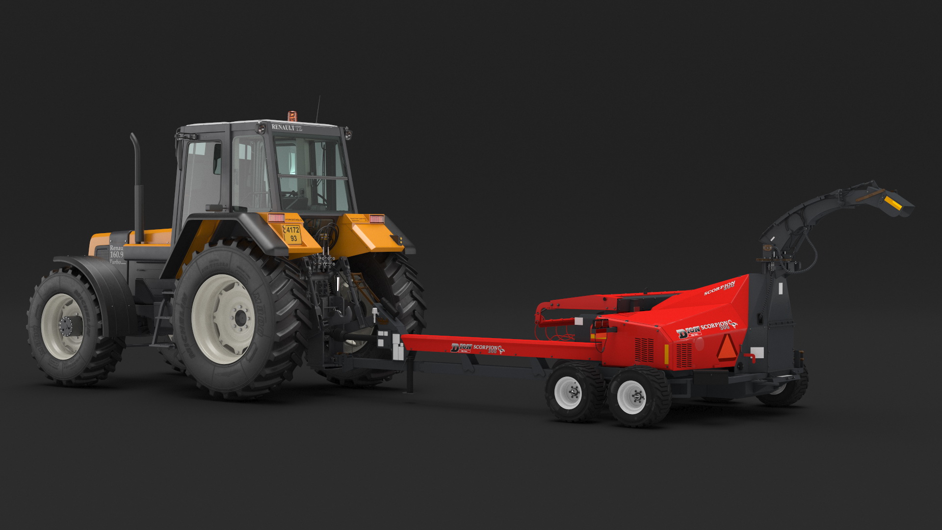 3D Renault 160-94 Wheel Tractor with Forage Harvester Scorpion 300 model