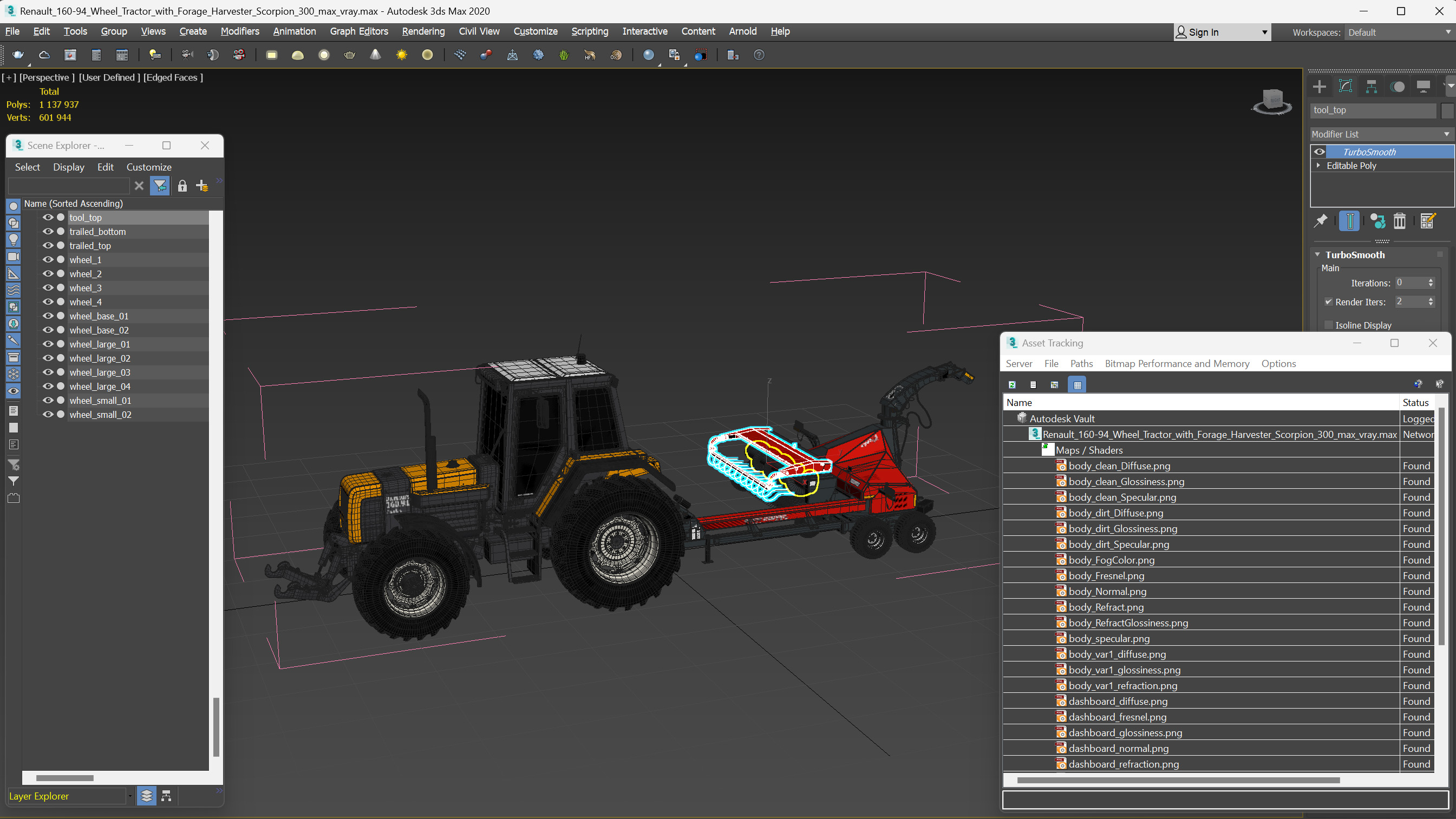 3D Renault 160-94 Wheel Tractor with Forage Harvester Scorpion 300 model