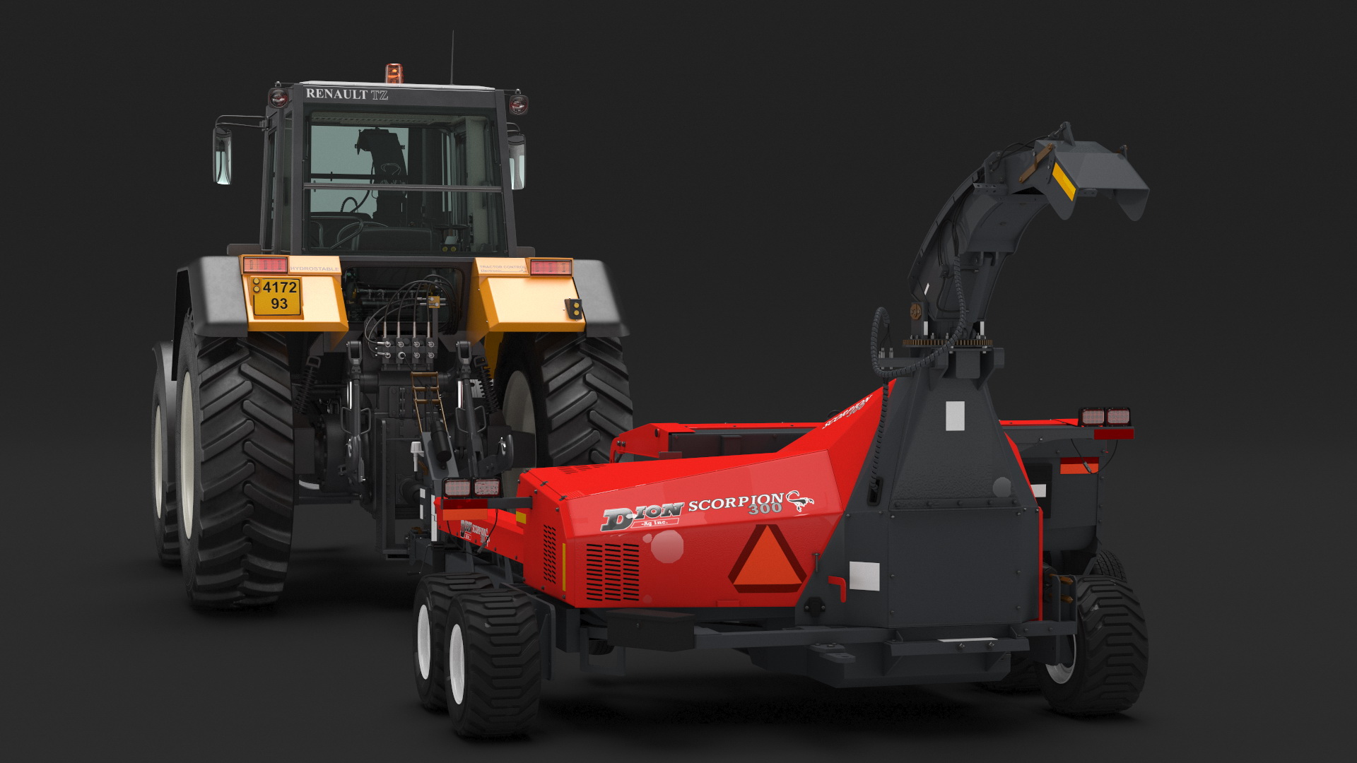3D Renault 160-94 Wheel Tractor with Forage Harvester Scorpion 300 model