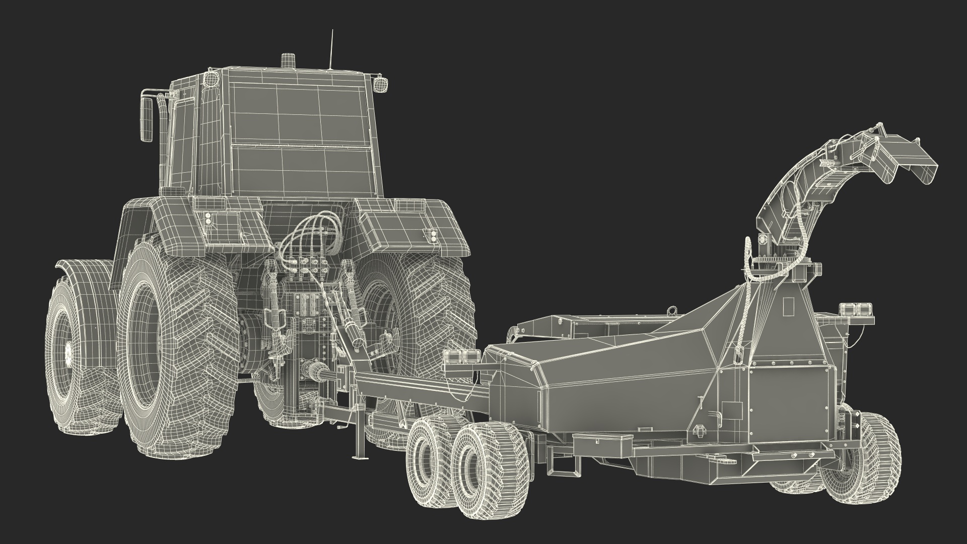 3D Renault 160-94 Wheel Tractor with Forage Harvester Scorpion 300 model