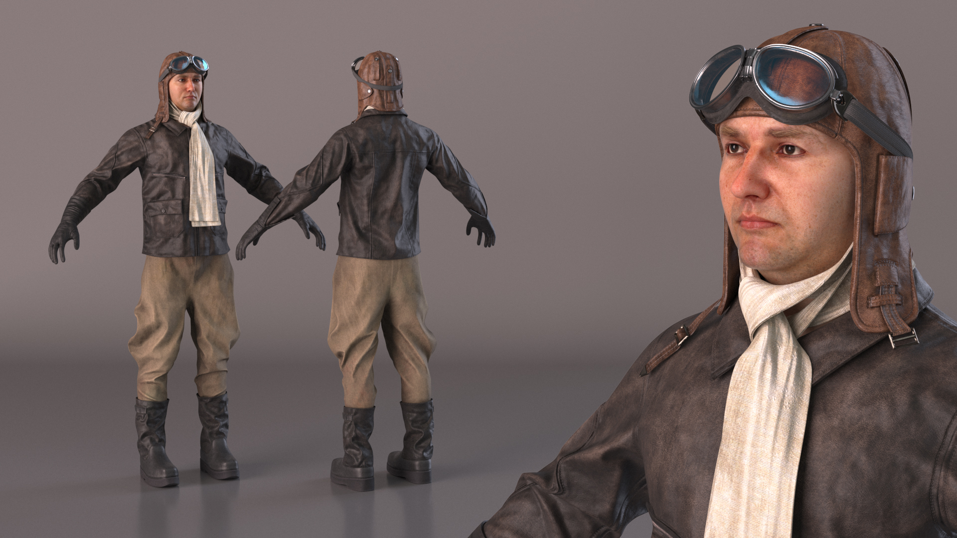 3D Vintage Pilot in Uniform A-Pose