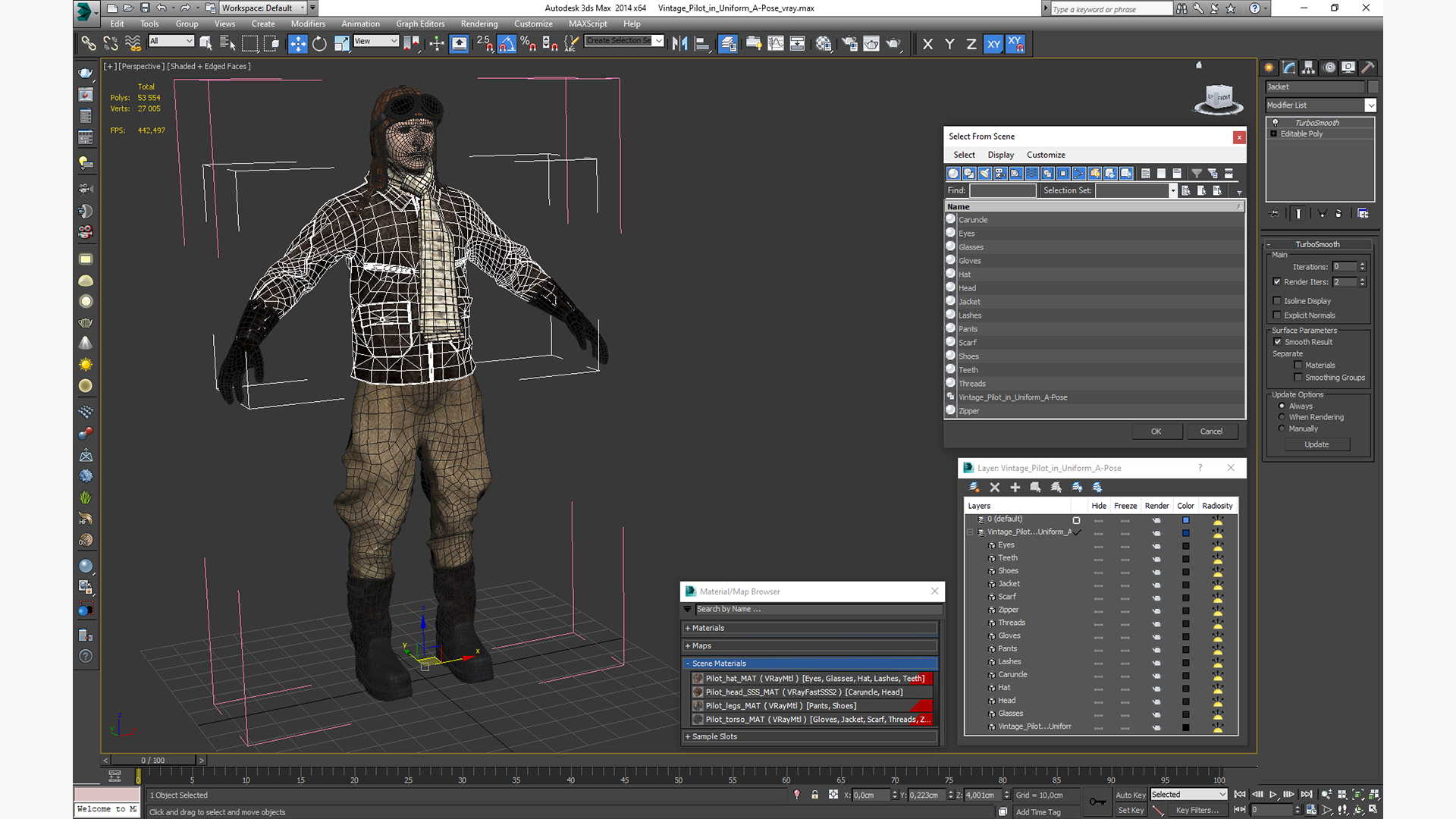 3D Vintage Pilot in Uniform A-Pose
