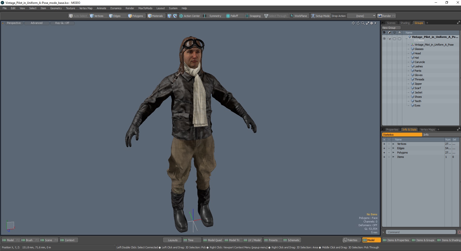 3D Vintage Pilot in Uniform A-Pose