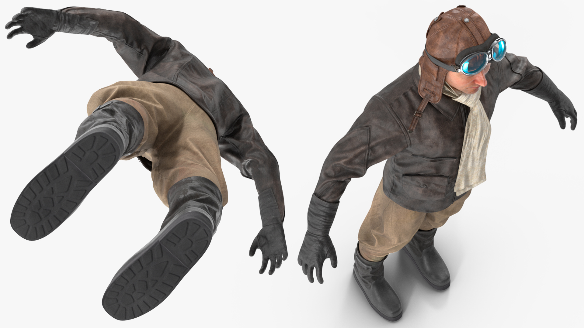 3D Vintage Pilot in Uniform A-Pose