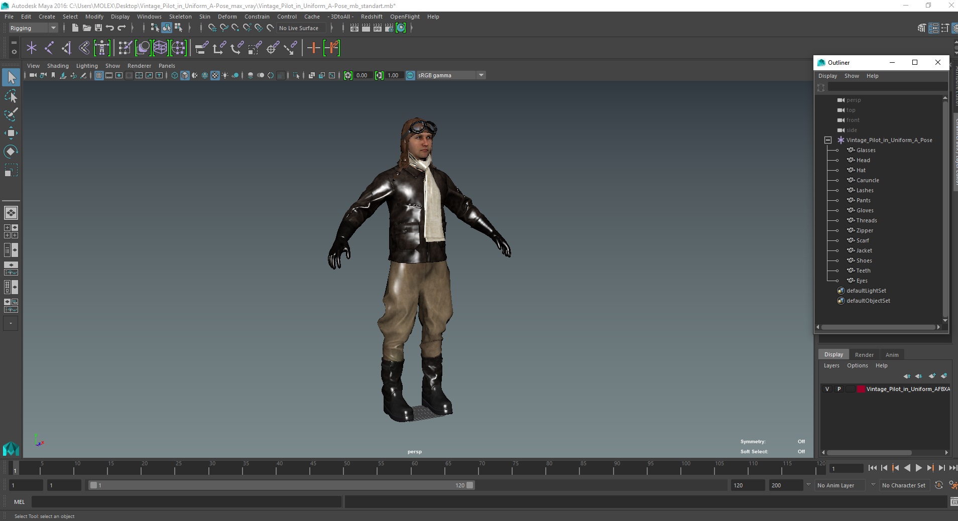 3D Vintage Pilot in Uniform A-Pose
