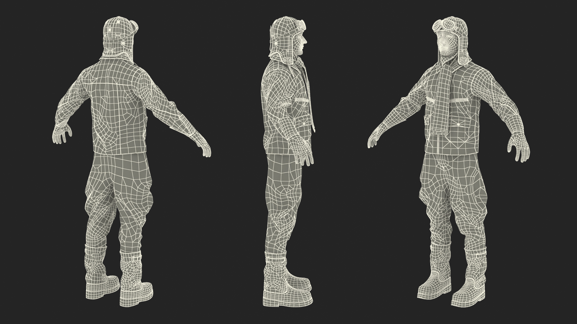 3D Vintage Pilot in Uniform A-Pose