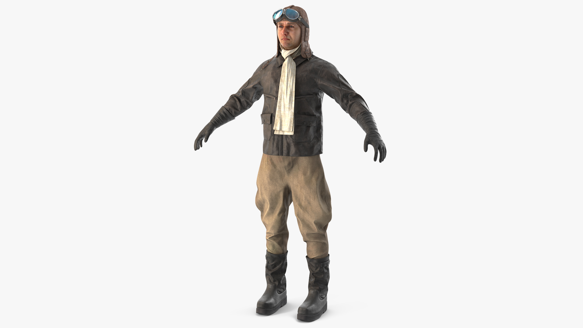 3D Vintage Pilot in Uniform A-Pose