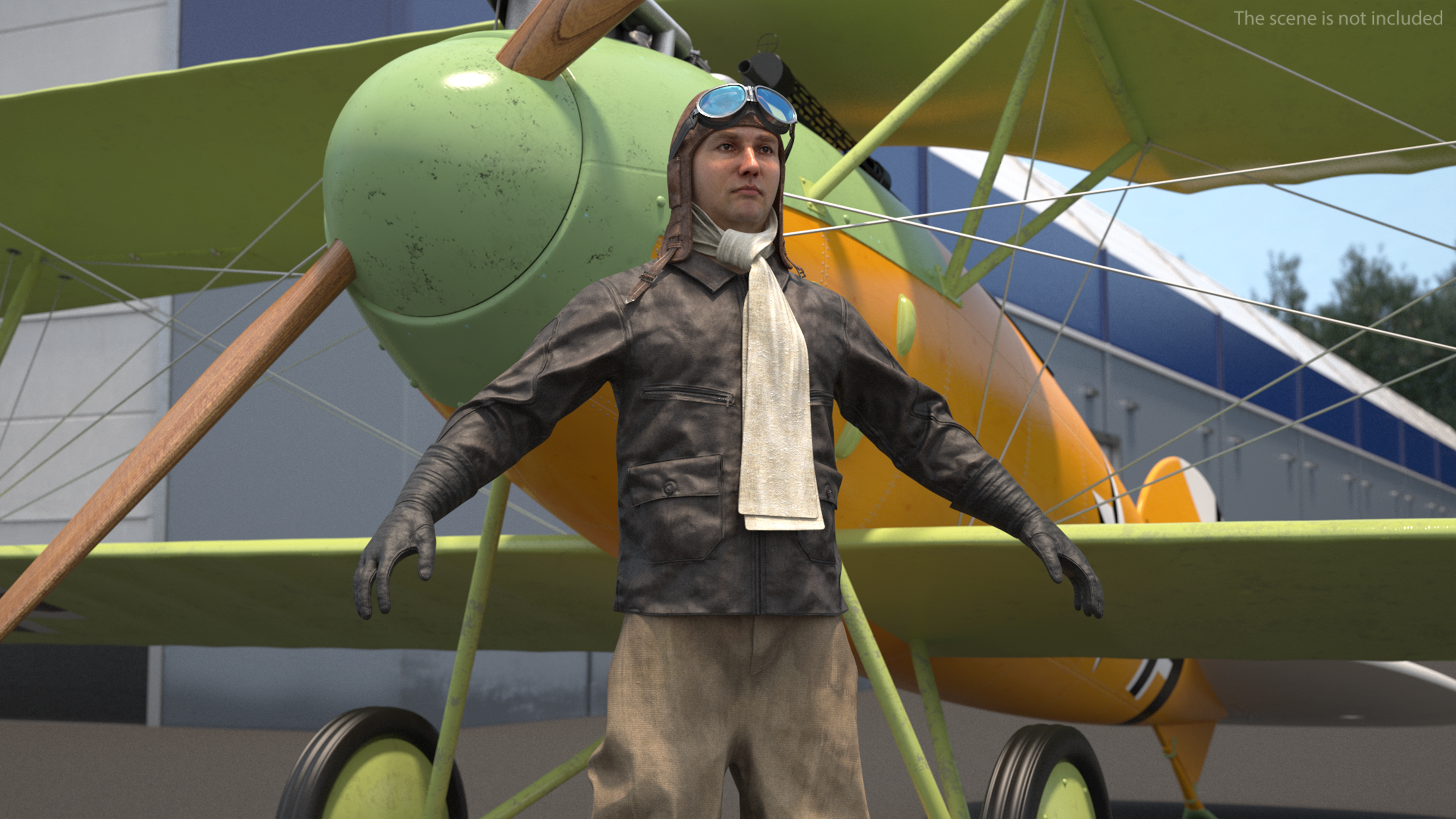 3D Vintage Pilot in Uniform A-Pose