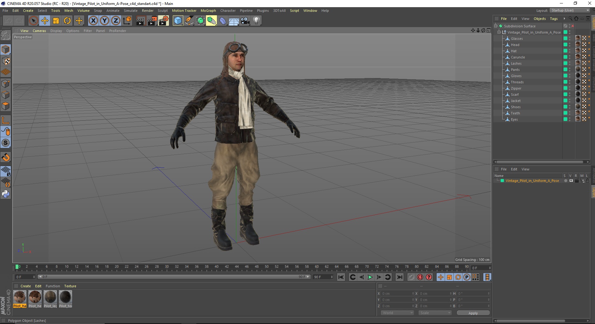 3D Vintage Pilot in Uniform A-Pose