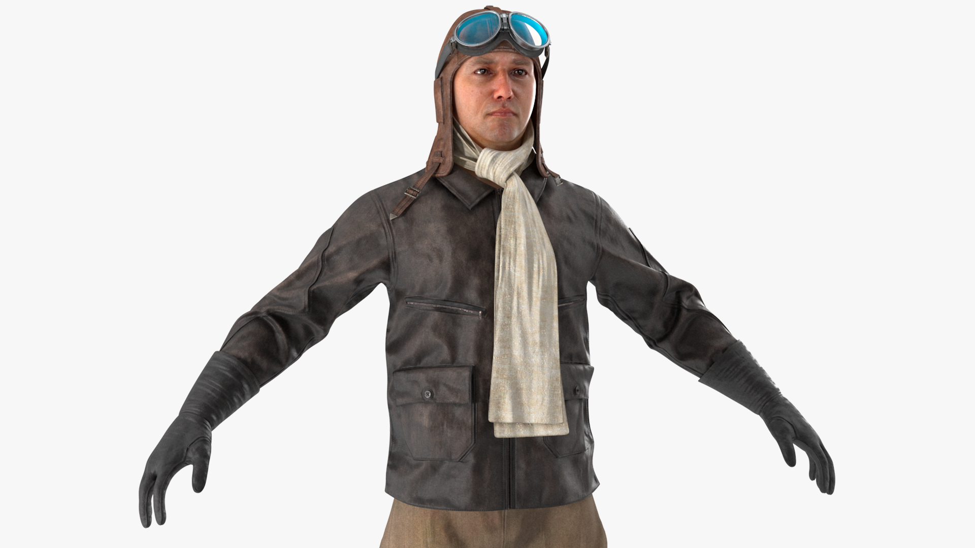 3D Vintage Pilot in Uniform A-Pose