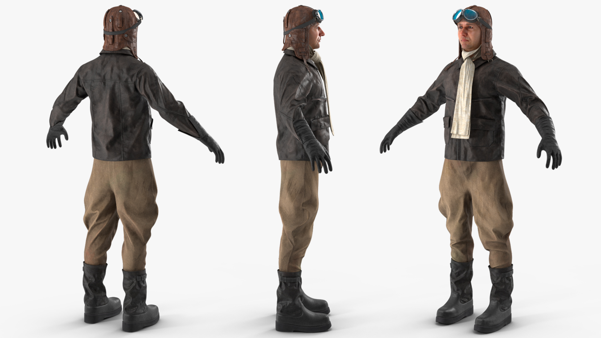 3D Vintage Pilot in Uniform A-Pose