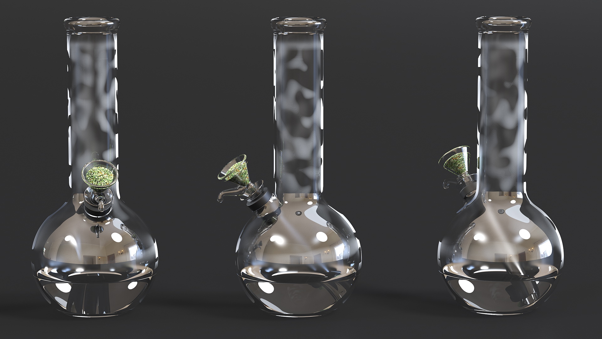 3D model Round Glass Bong with Cannabis