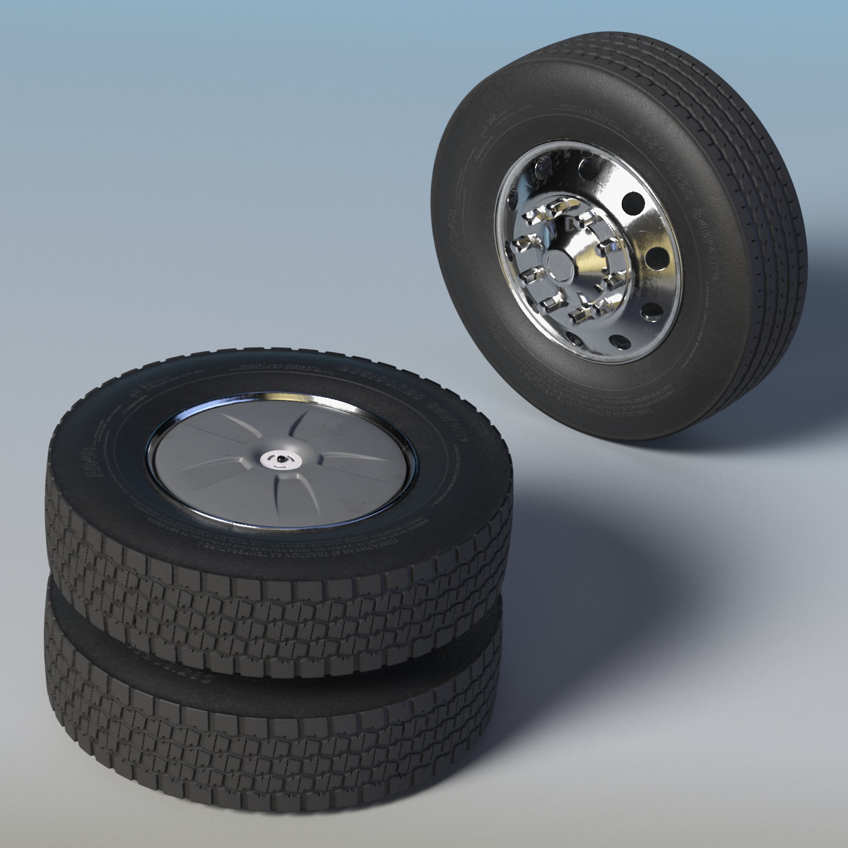 Heavy Duty Truck Wheel Set with Dual Tires 3D model preview
