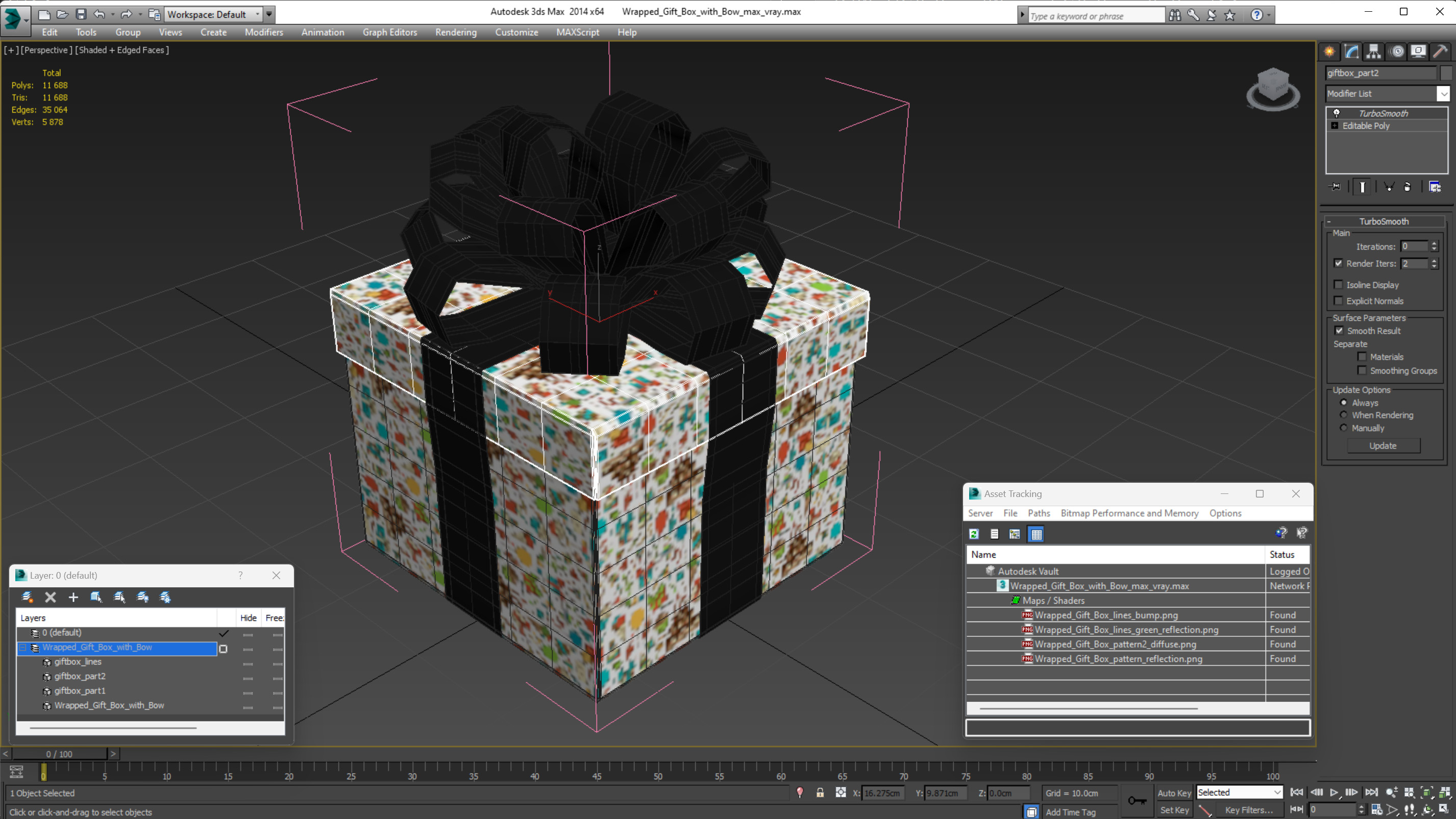 3D model Wrapped Gift Box with Bow