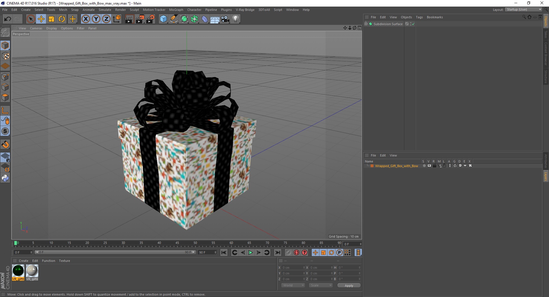 3D model Wrapped Gift Box with Bow