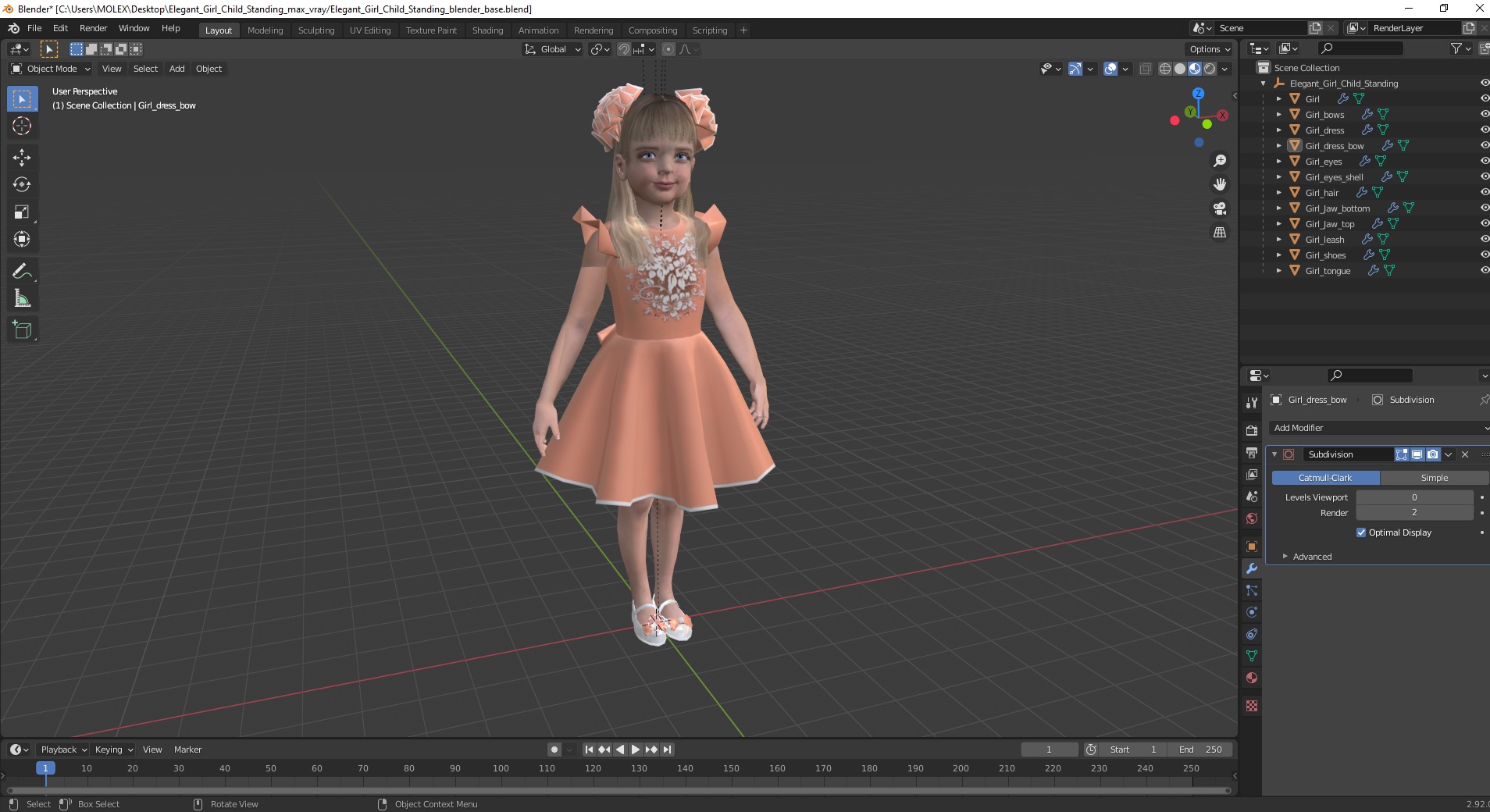 Elegant Girl Child Standing 3D
