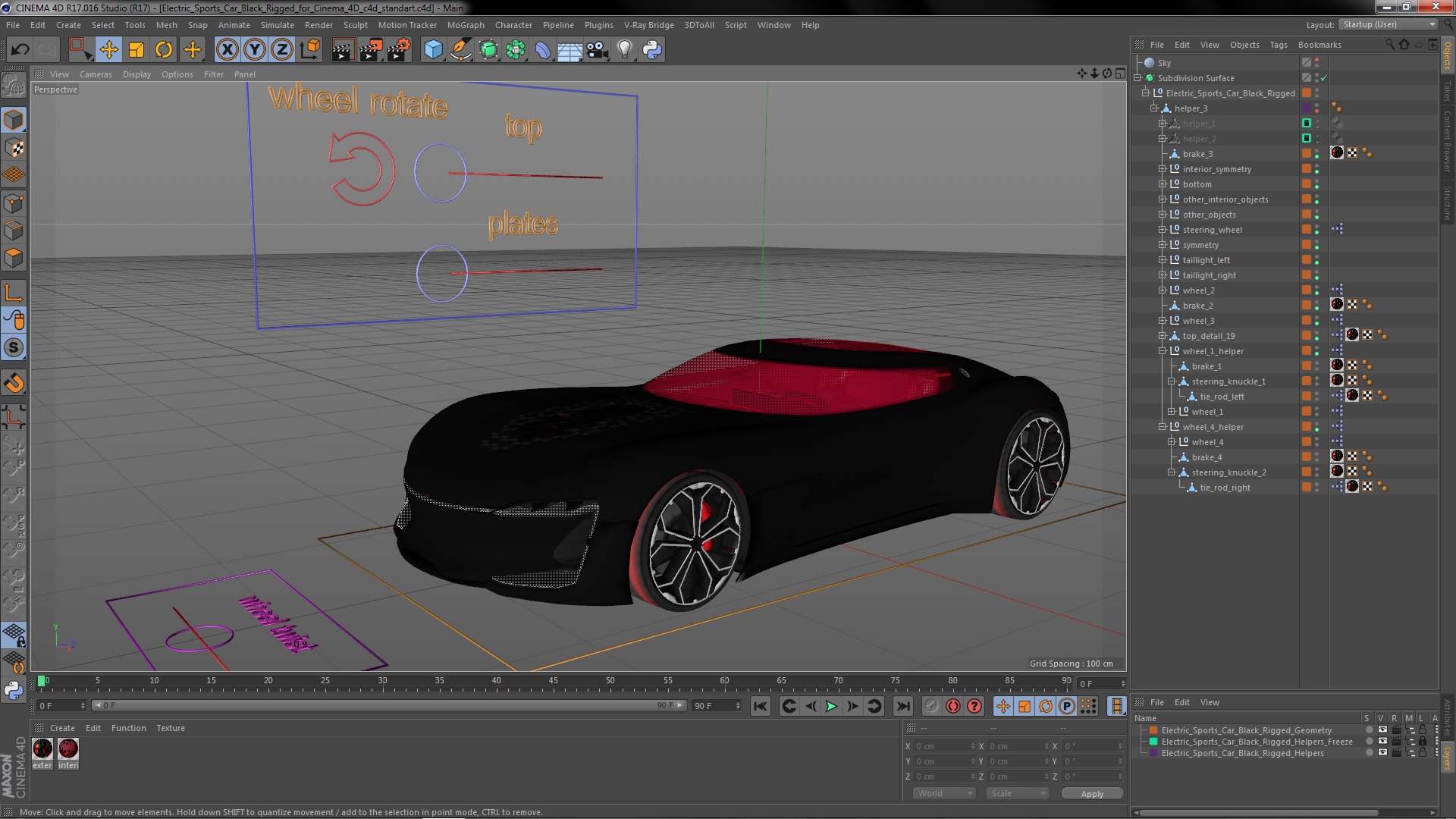 3D Electric Sports Car Black Rigged for Cinema 4D