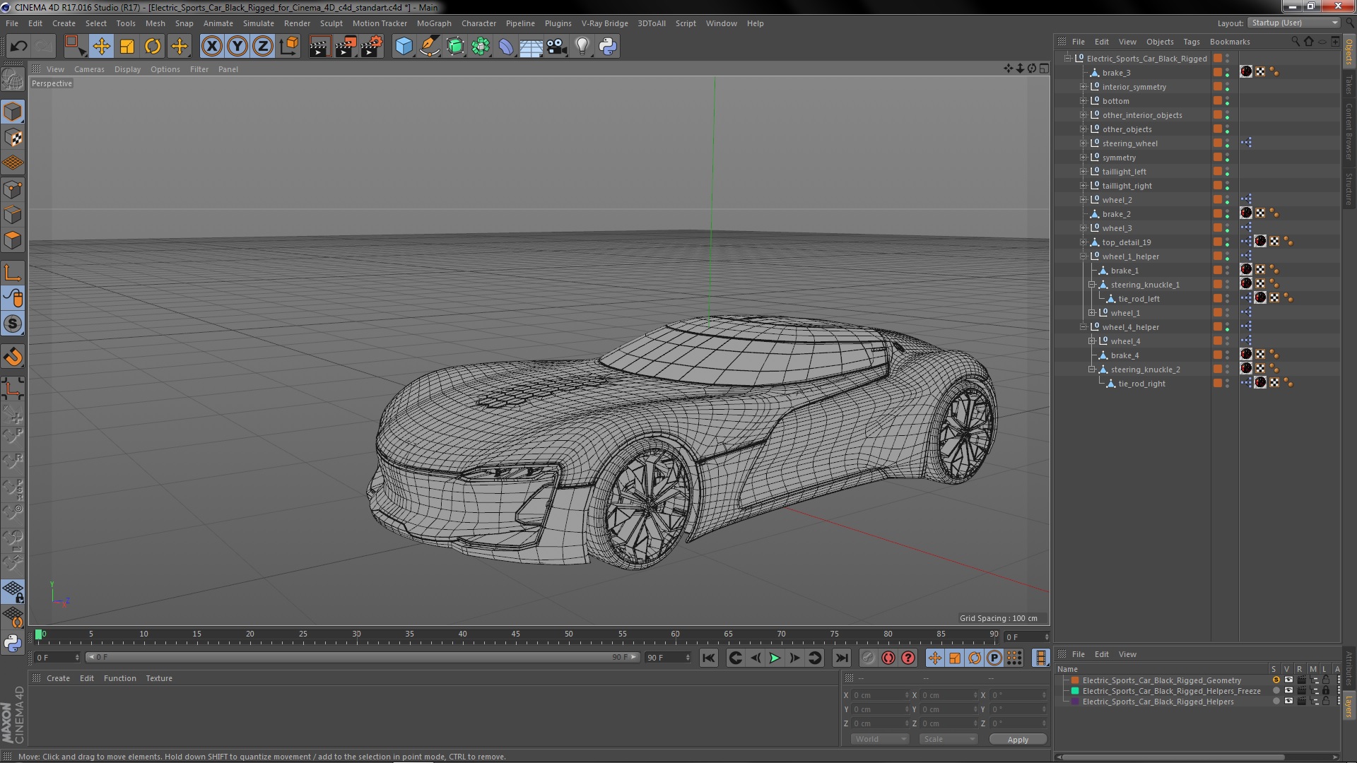 3D Electric Sports Car Black Rigged for Cinema 4D